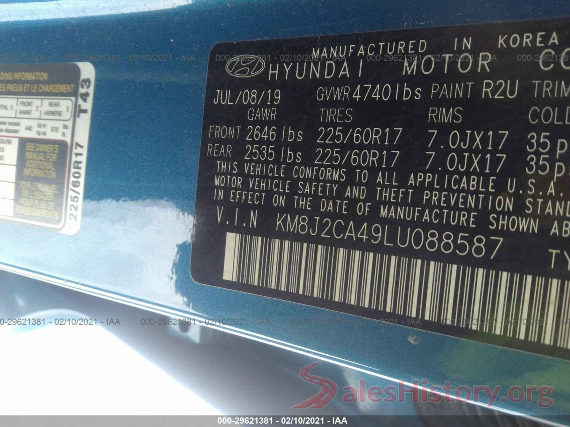 KM8J2CA49LU088587 2020 HYUNDAI TUCSON