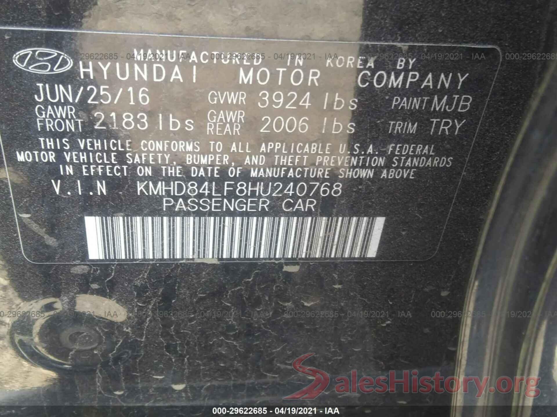 KMHD84LF8HU240768 2017 HYUNDAI ELANTRA