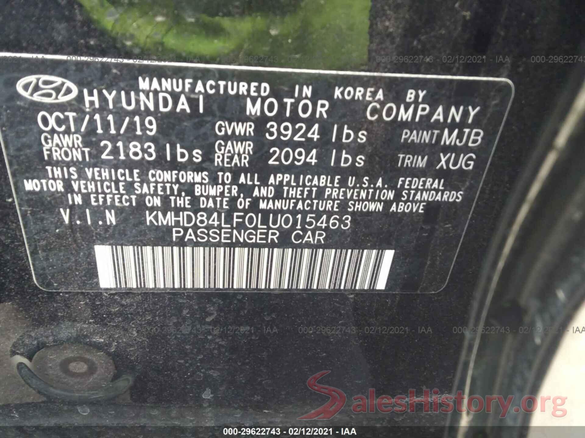 KMHD84LF0LU015463 2020 HYUNDAI ELANTRA