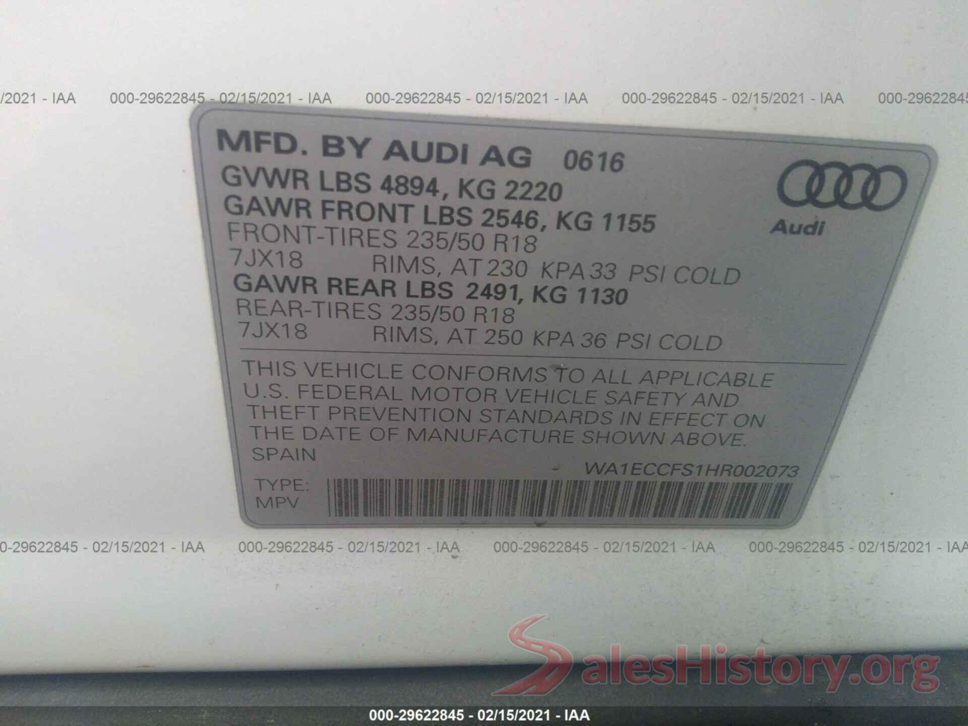 WA1ECCFS1HR002073 2017 AUDI Q3