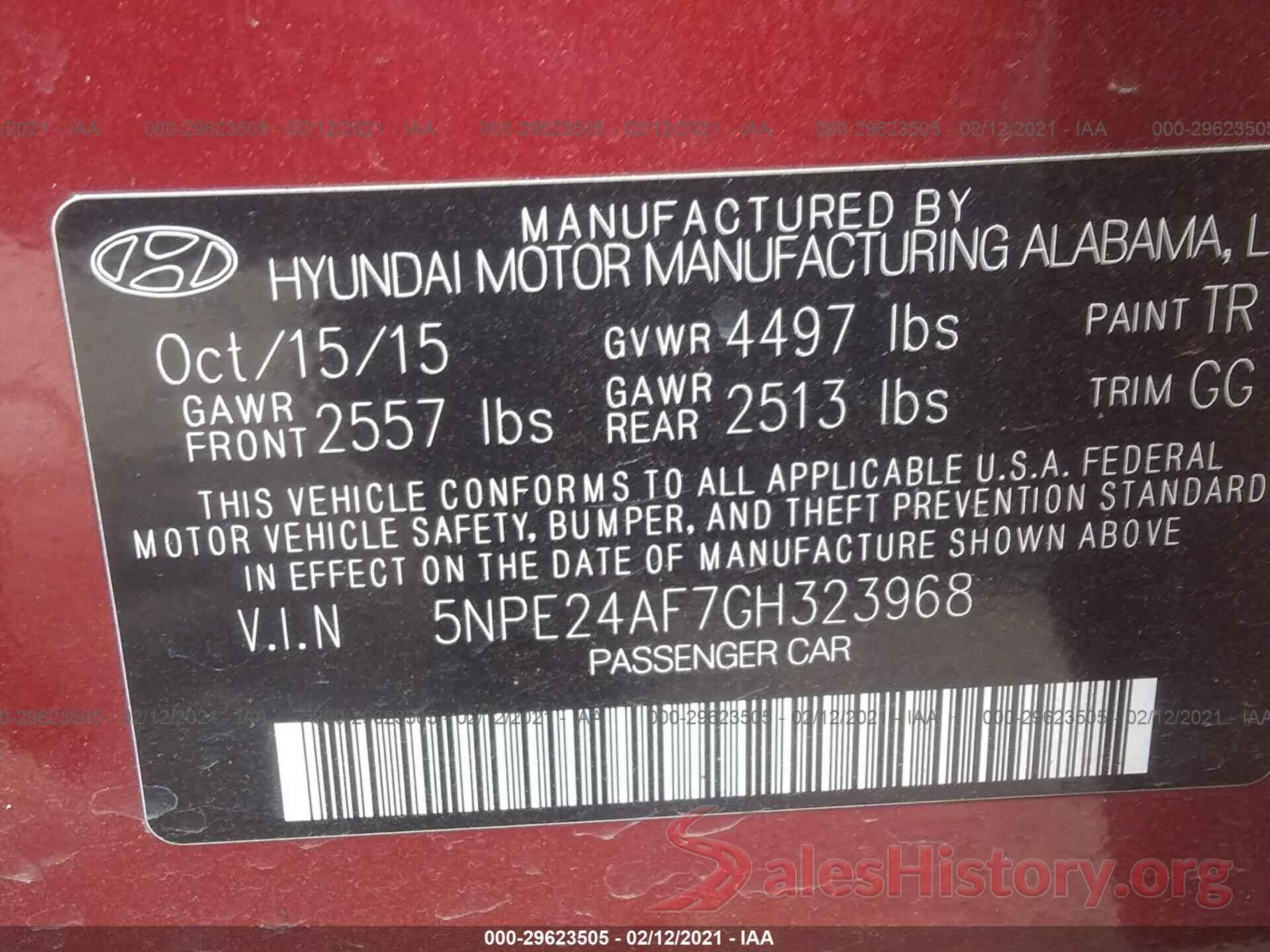 5NPE24AF7GH323968 2016 HYUNDAI SONATA