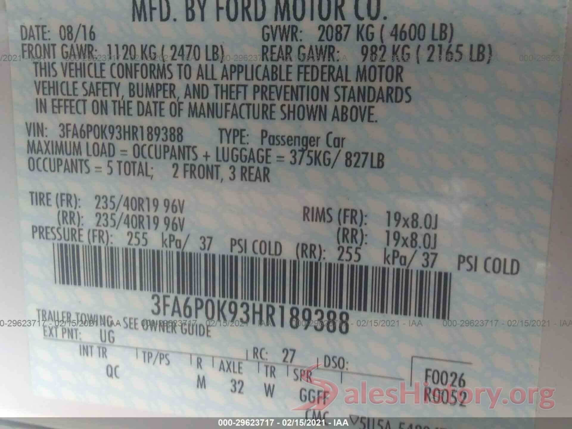 3FA6P0K93HR189388 2017 FORD FUSION