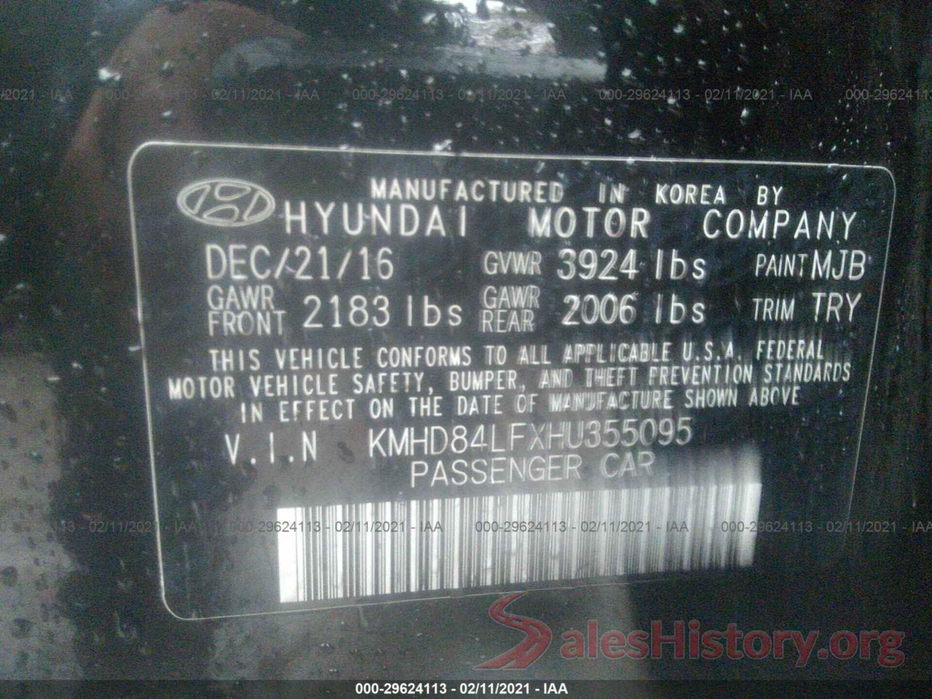 KMHD84LFXHU355095 2017 HYUNDAI ELANTRA