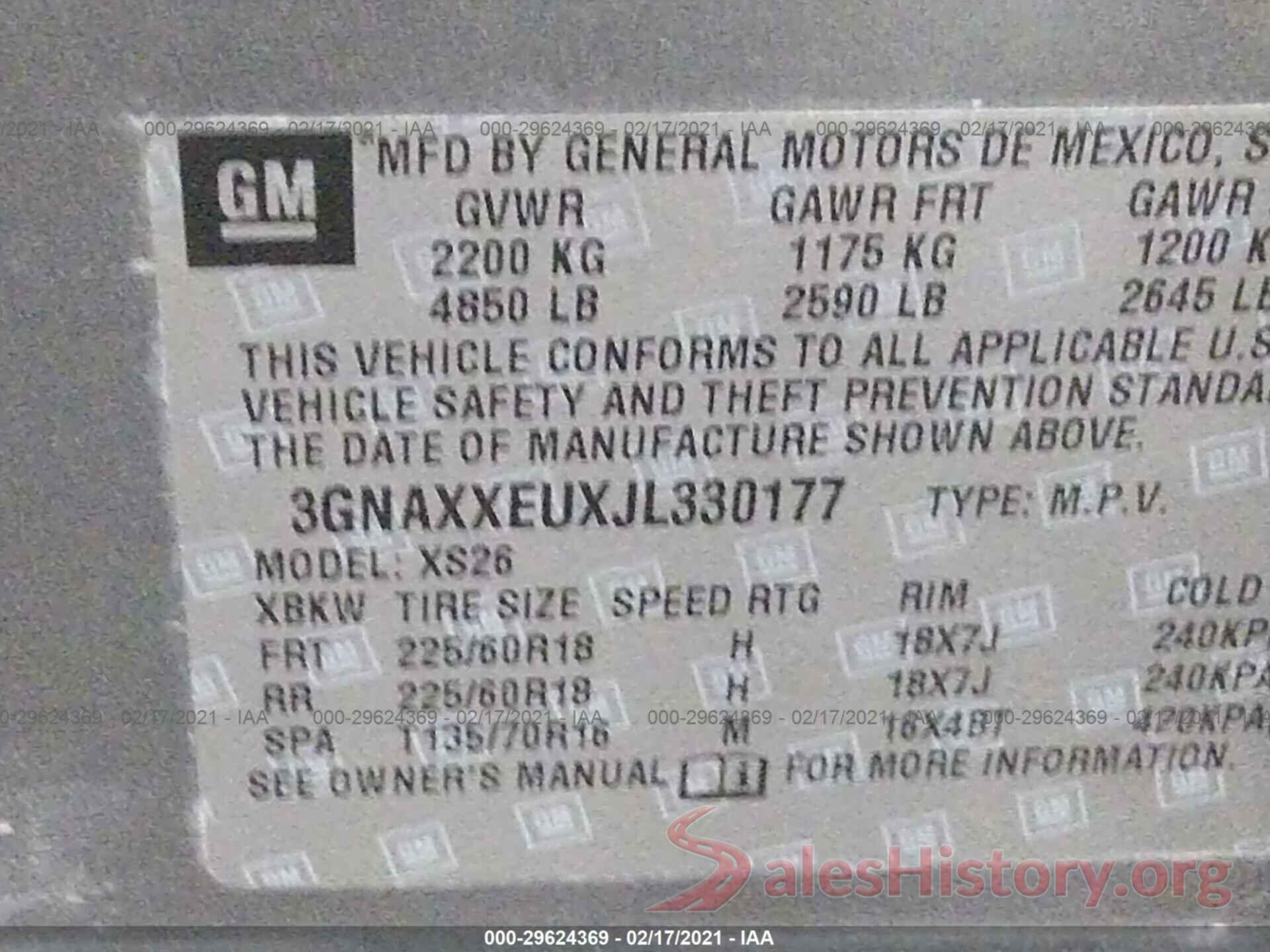 3GNAXXEUXJL330177 2018 CHEVROLET EQUINOX