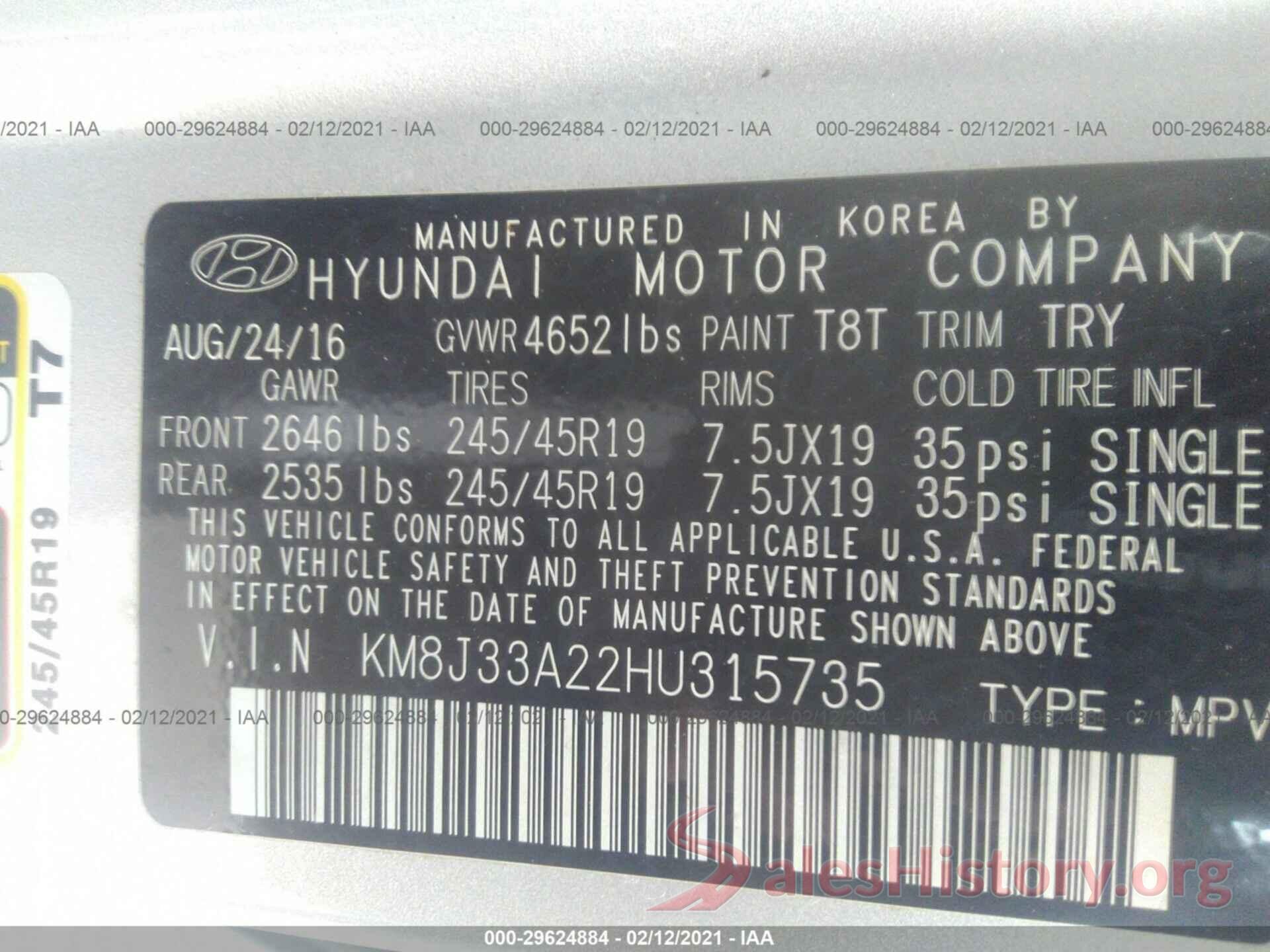 KM8J33A22HU315735 2017 HYUNDAI TUCSON