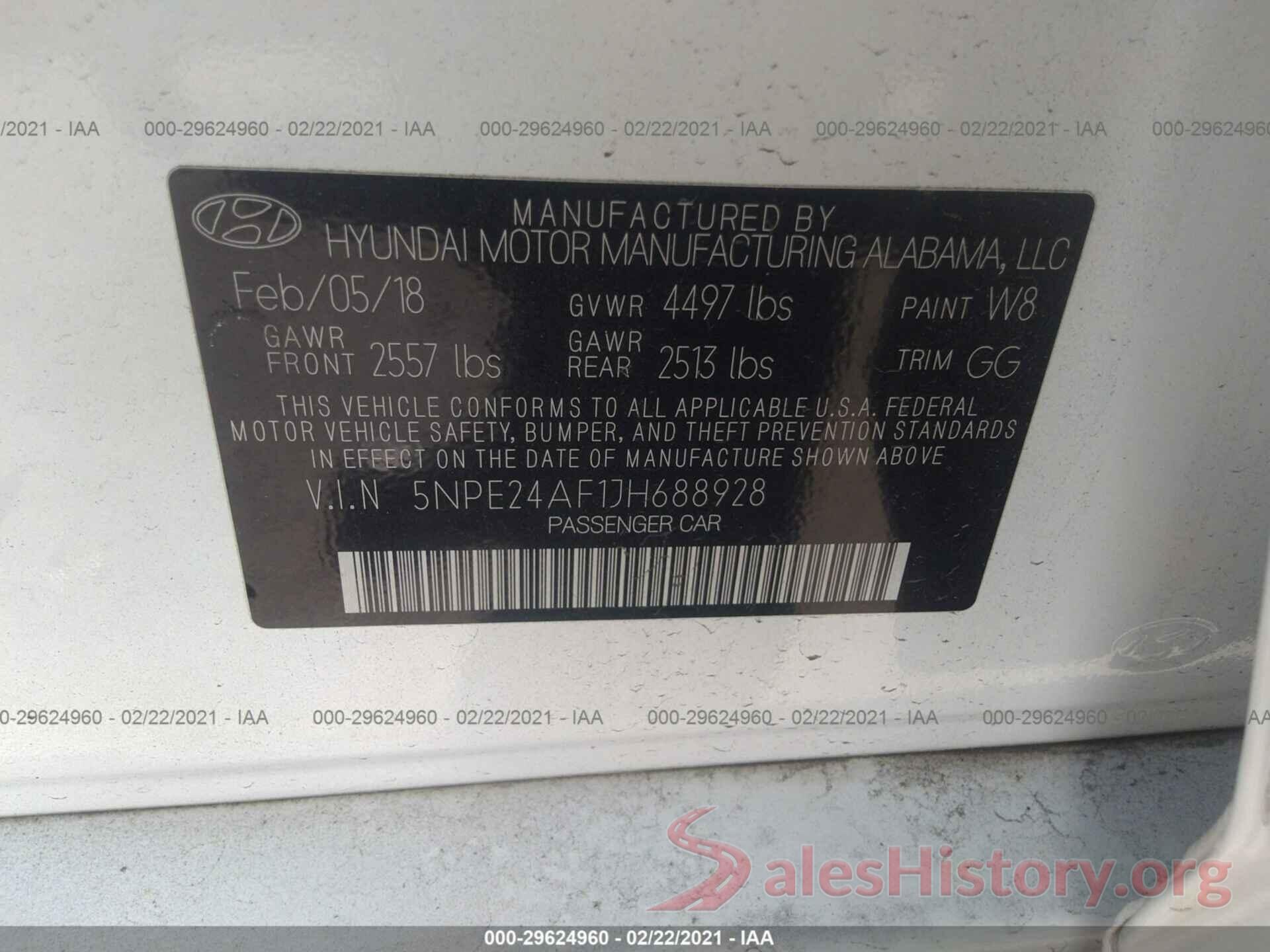 5NPE24AF1JH688928 2018 HYUNDAI SONATA