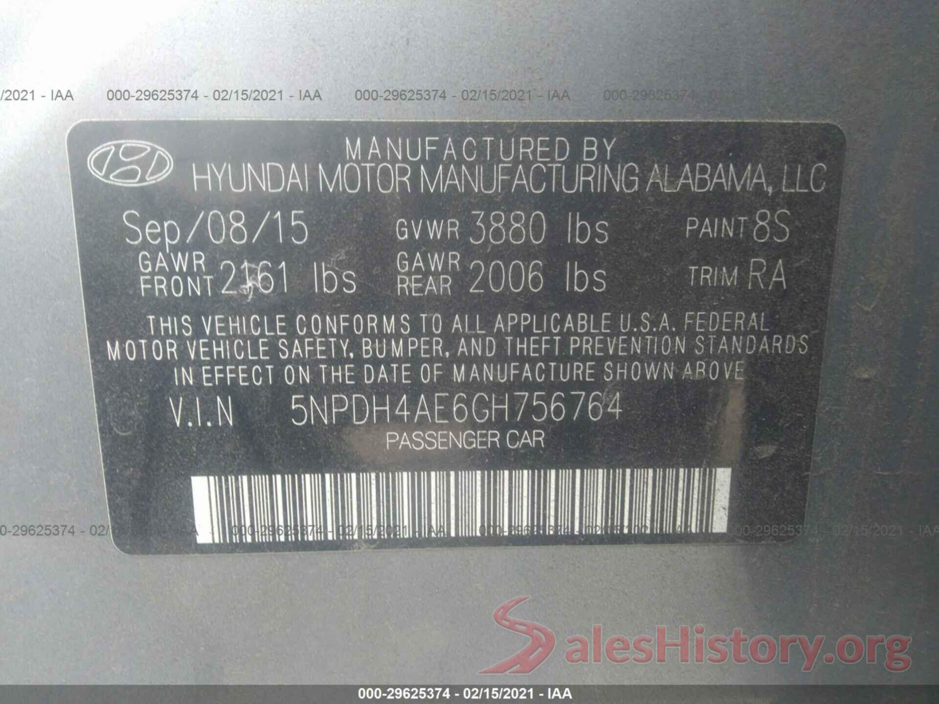 5NPDH4AE6GH756764 2016 HYUNDAI ELANTRA