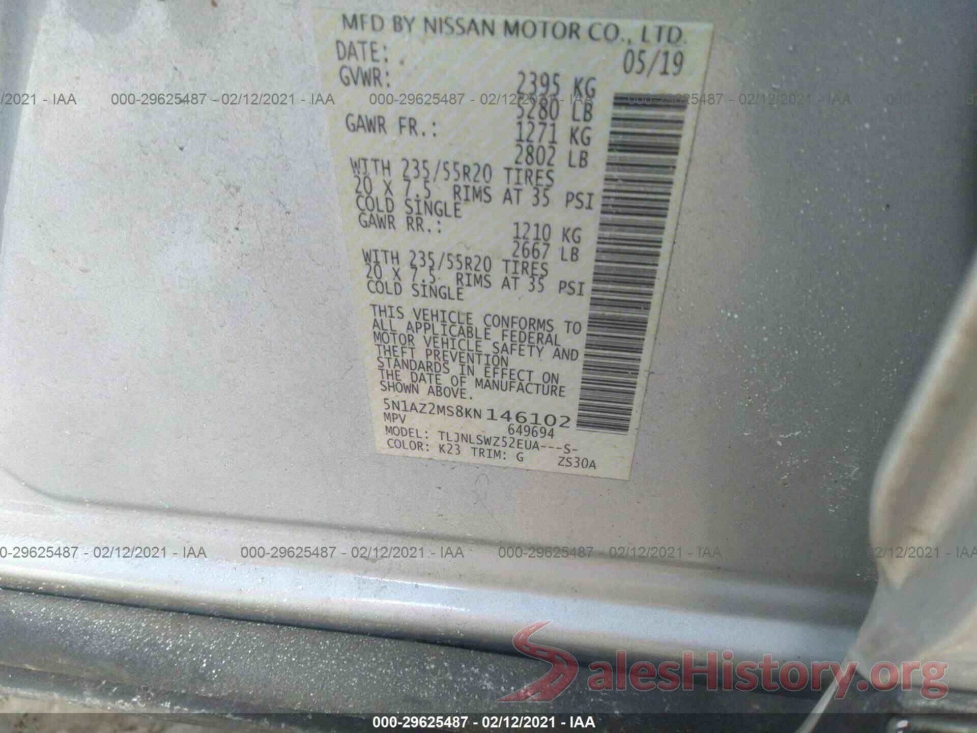 5N1AZ2MS8KN146102 2019 NISSAN MURANO