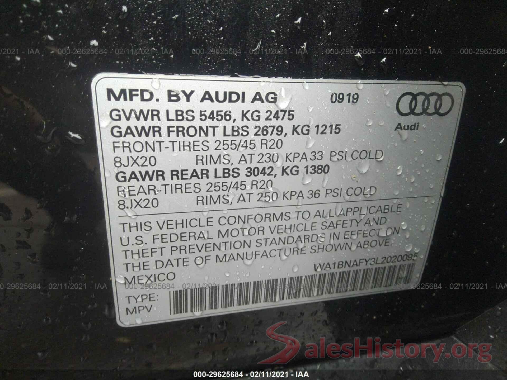 WA1BNAFY3L2020095 2020 AUDI Q5