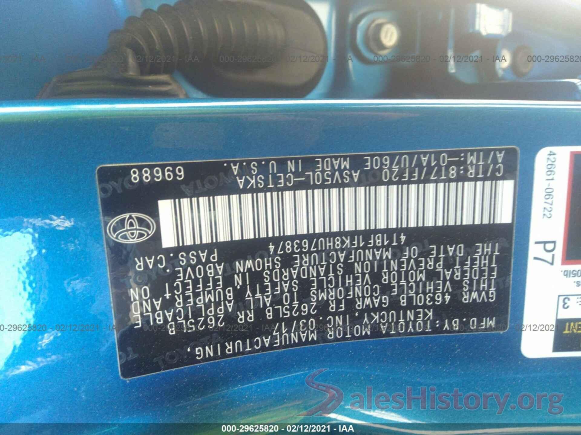 4T1BF1FK8HU763874 2017 TOYOTA CAMRY