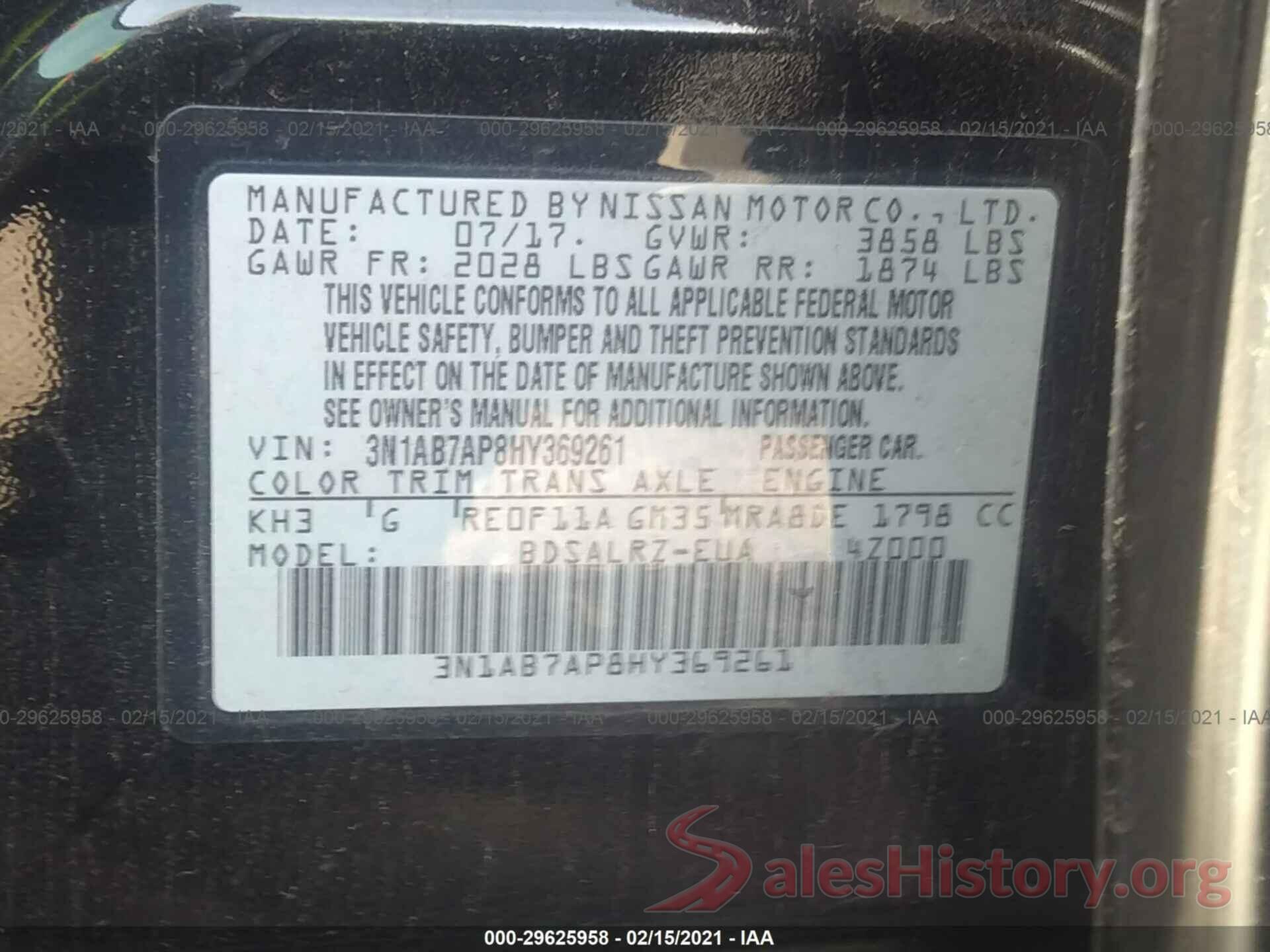 3N1AB7AP8HY369261 2017 NISSAN SENTRA