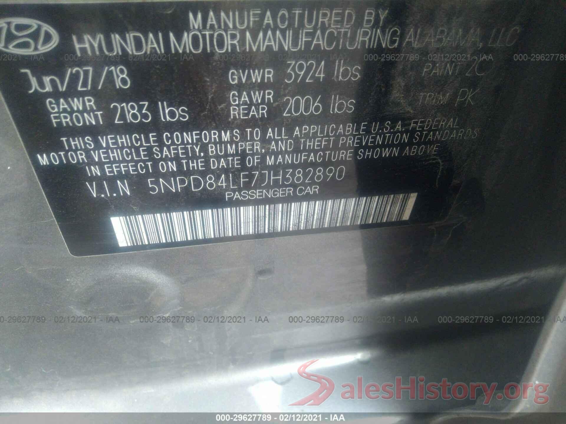 5NPD84LF7JH382890 2018 HYUNDAI ELANTRA