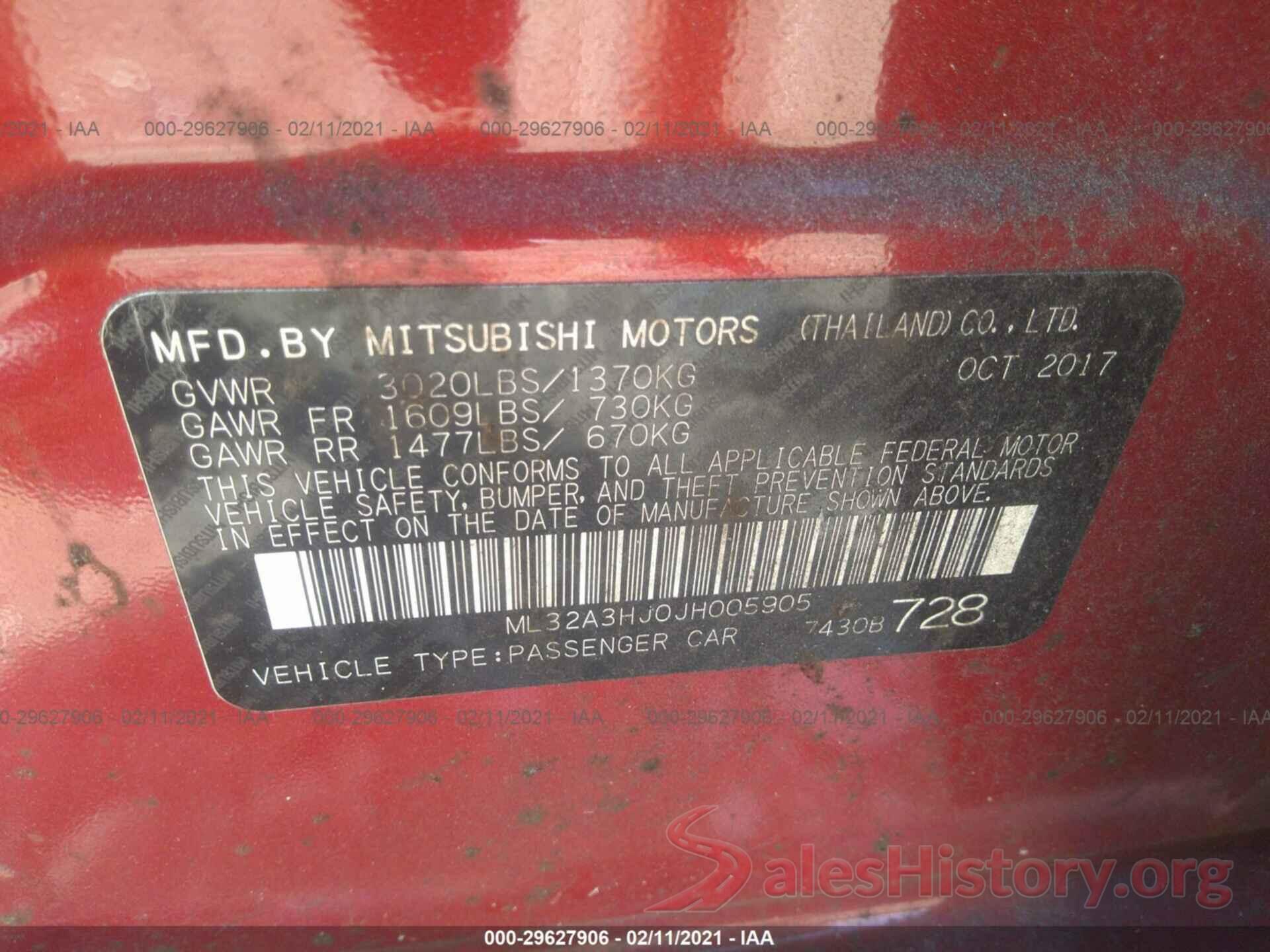 ML32A3HJ0JH005905 2018 MITSUBISHI MIRAGE