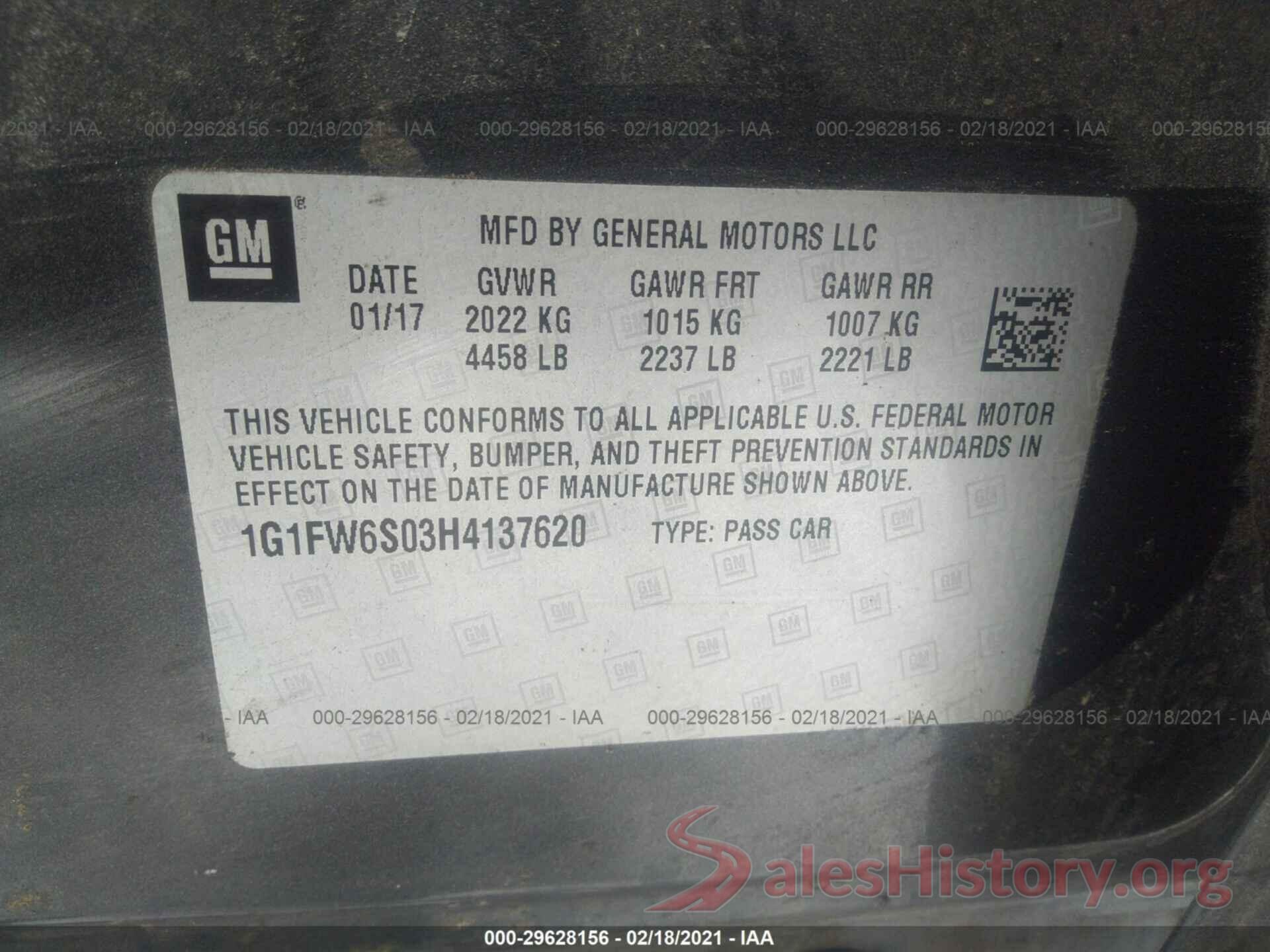 1G1FW6S03H4137620 2017 CHEVROLET BOLT EV