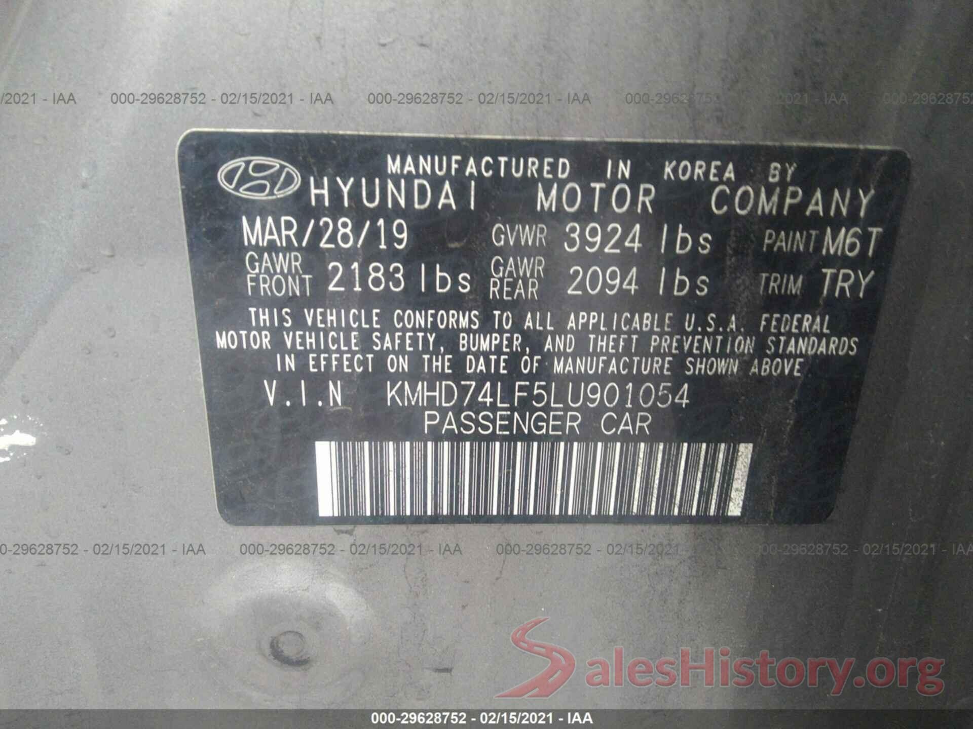 KMHD74LF5LU901054 2020 HYUNDAI ELANTRA