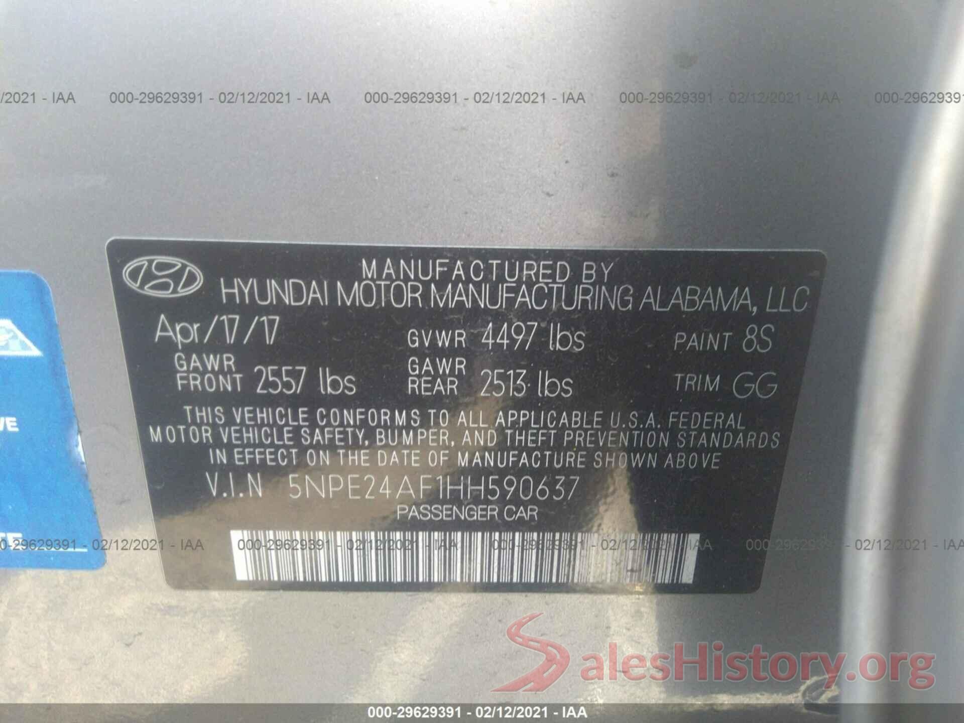 5NPE24AF1HH590637 2017 HYUNDAI SONATA