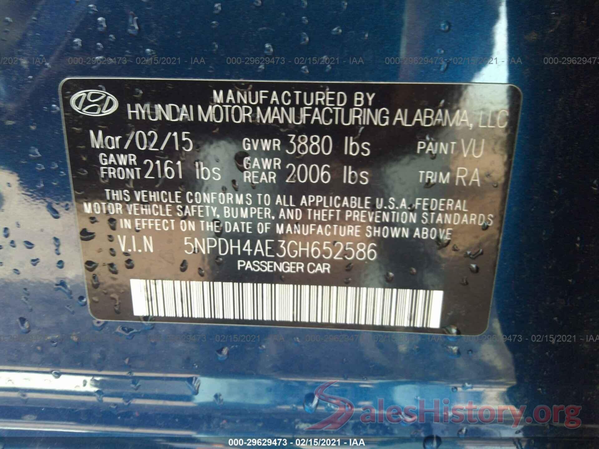 5NPDH4AE3GH652586 2016 HYUNDAI ELANTRA