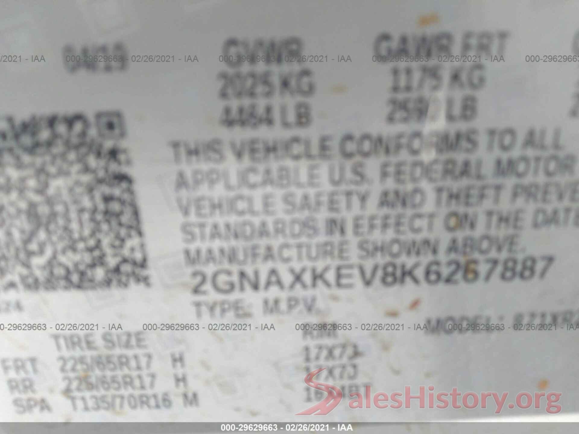 2GNAXKEV8K6267887 2019 CHEVROLET EQUINOX