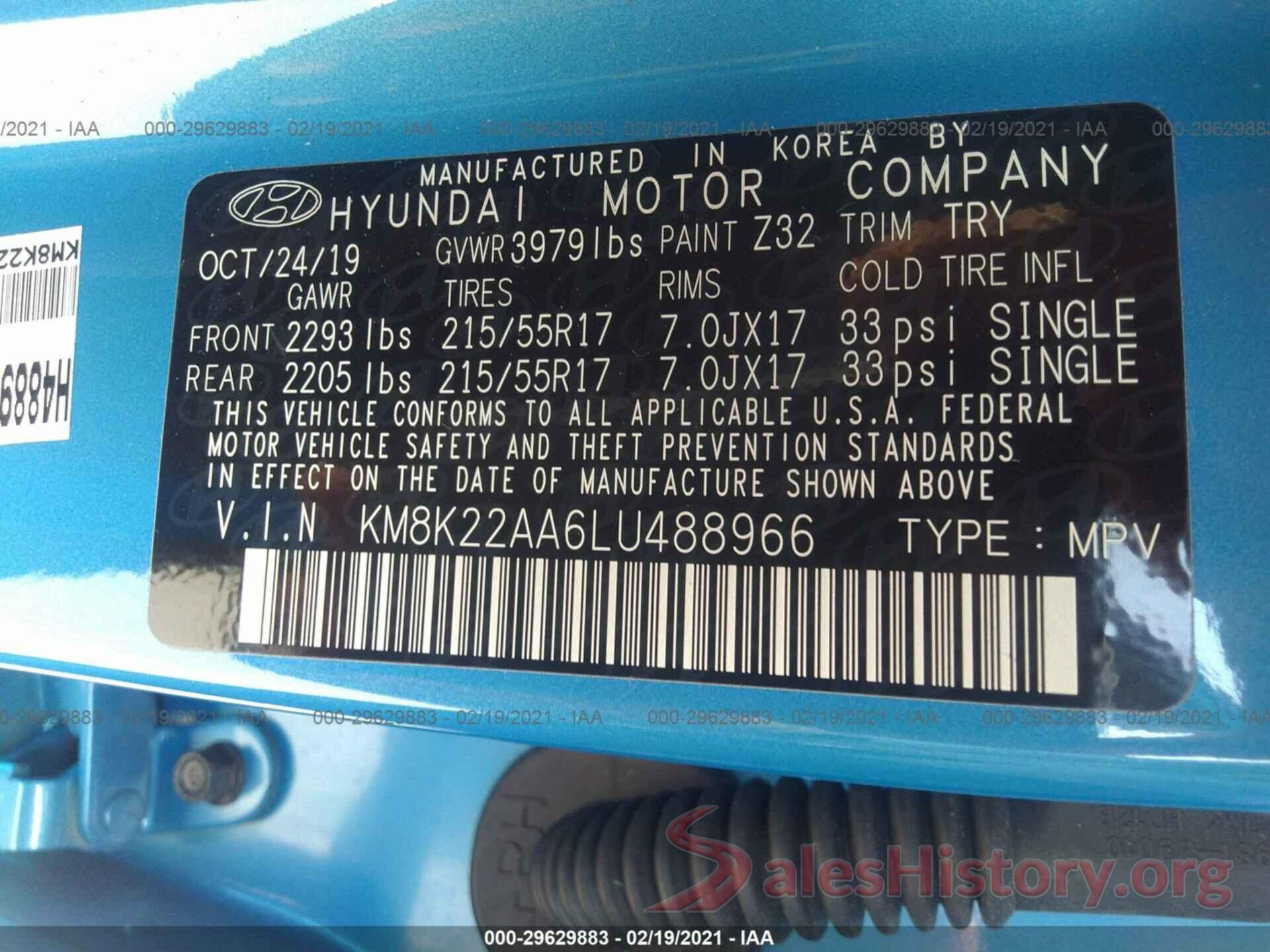 KM8K22AA6LU488966 2020 HYUNDAI KONA