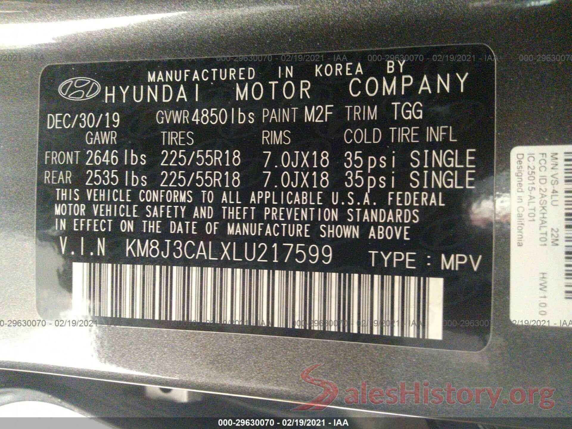 KM8J3CALXLU217599 2020 HYUNDAI TUCSON