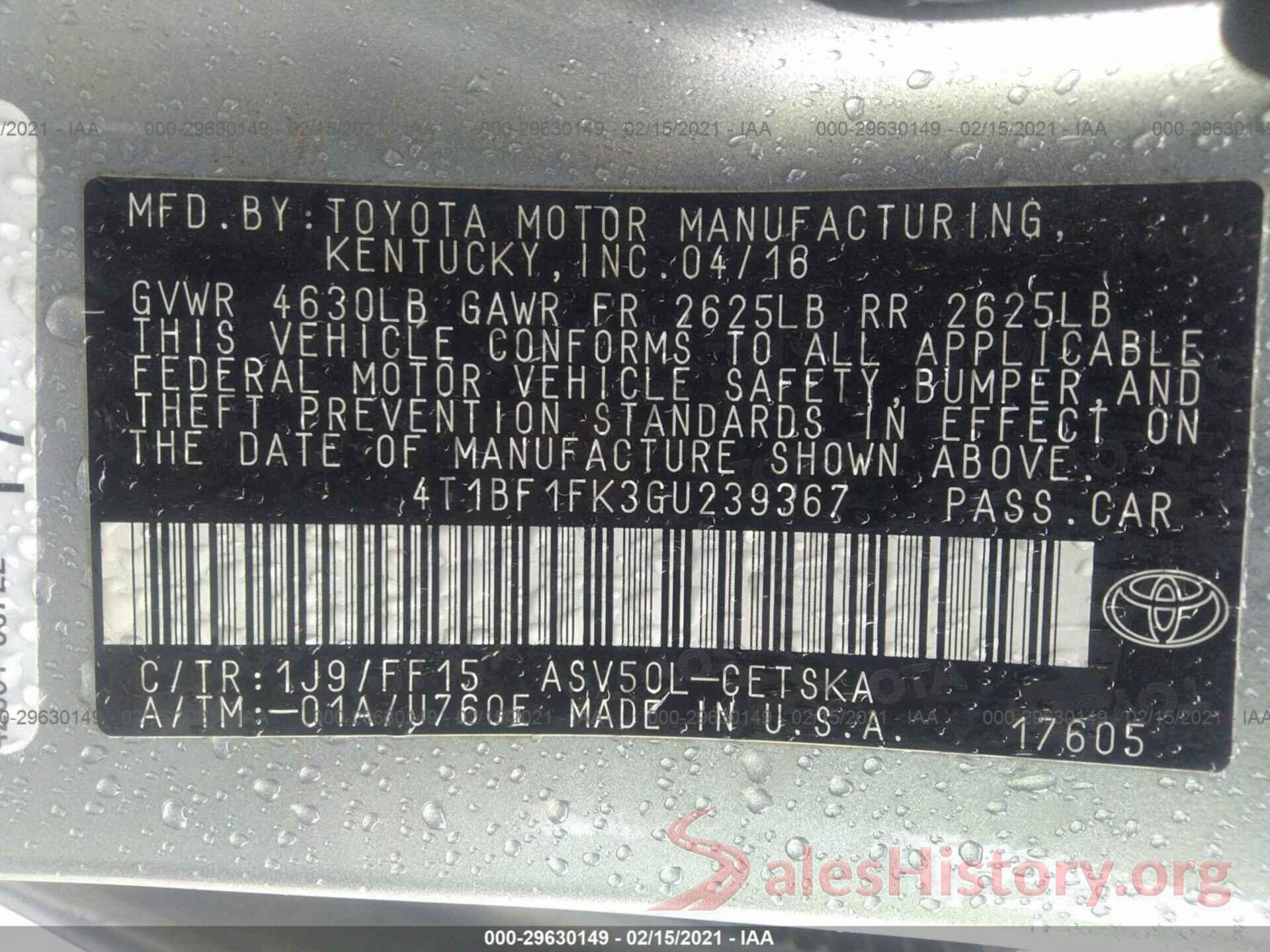 4T1BF1FK3GU239367 2016 TOYOTA CAMRY