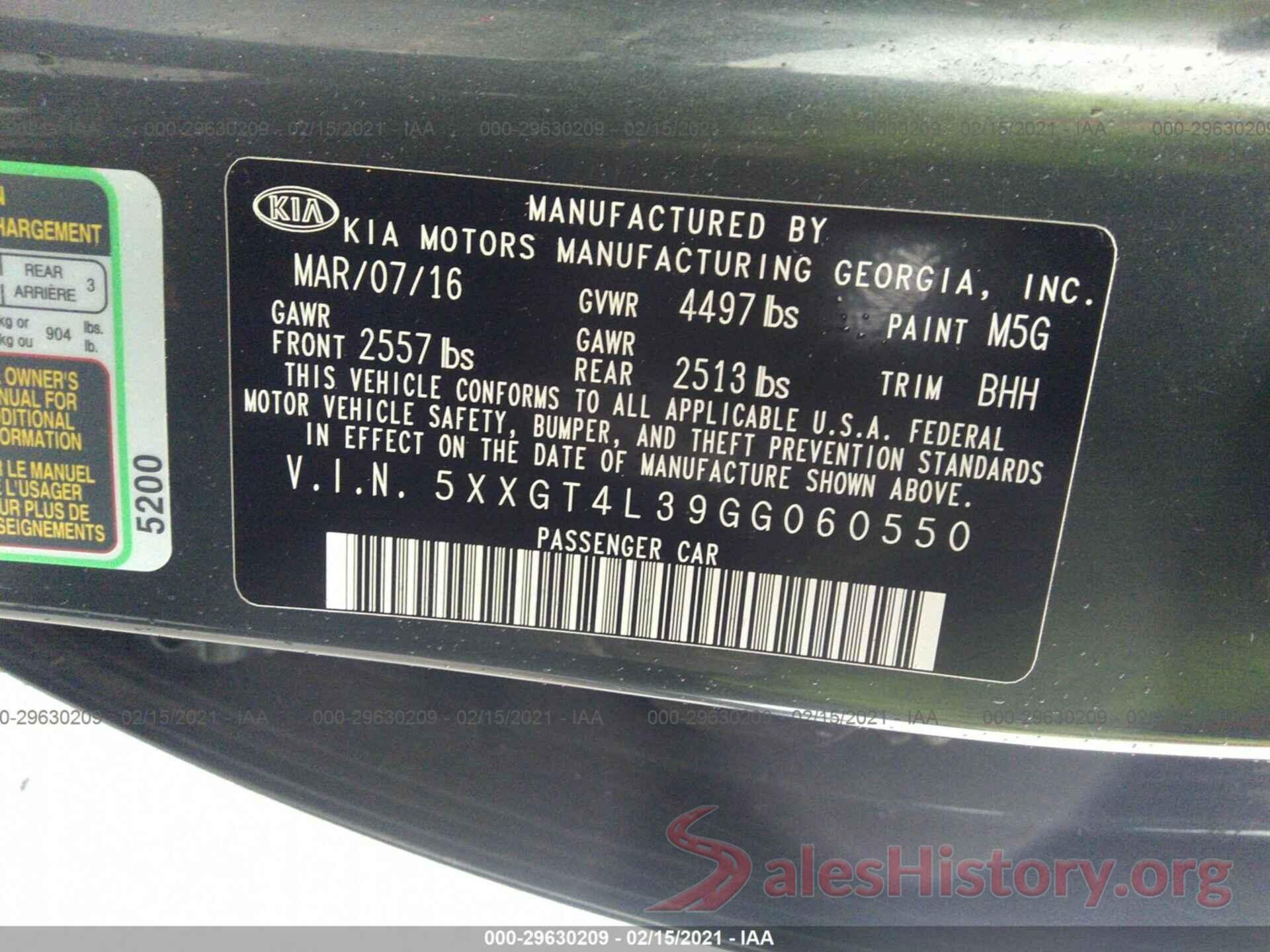 5XXGT4L39GG060550 2016 KIA OPTIMA