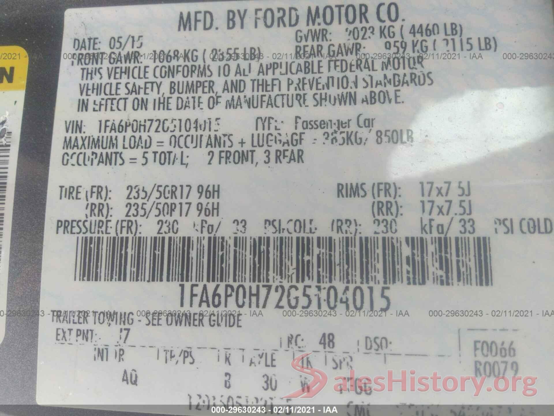 1FA6P0H72G5104015 2016 FORD FUSION