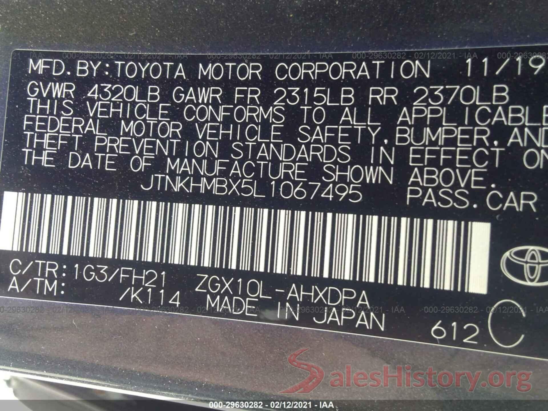 JTNKHMBX5L1067495 2020 TOYOTA C-HR