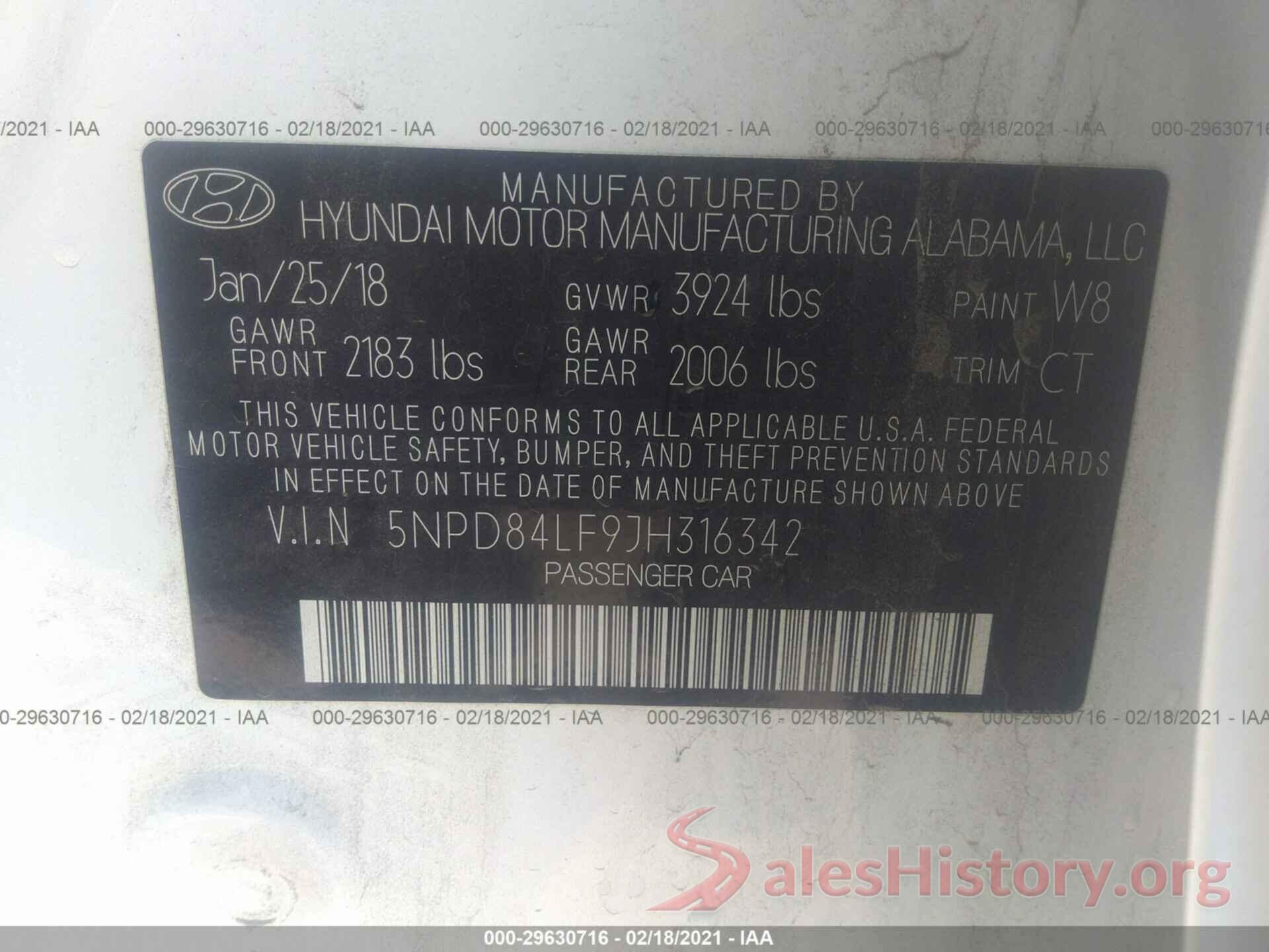 5NPD84LF9JH316342 2018 HYUNDAI ELANTRA