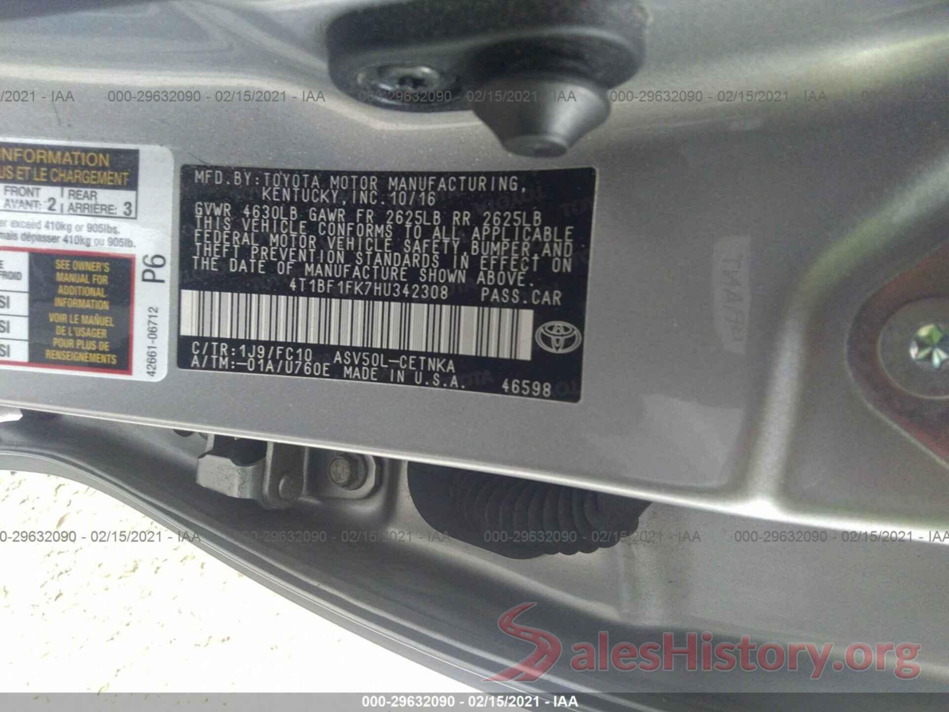 4T1BF1FK7HU342308 2017 TOYOTA CAMRY