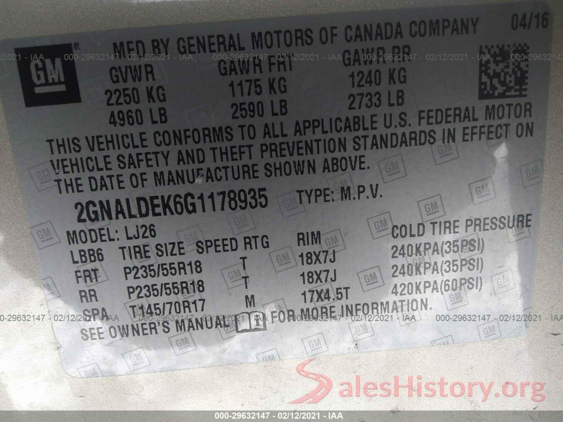 2GNALDEK6G1178935 2016 CHEVROLET EQUINOX