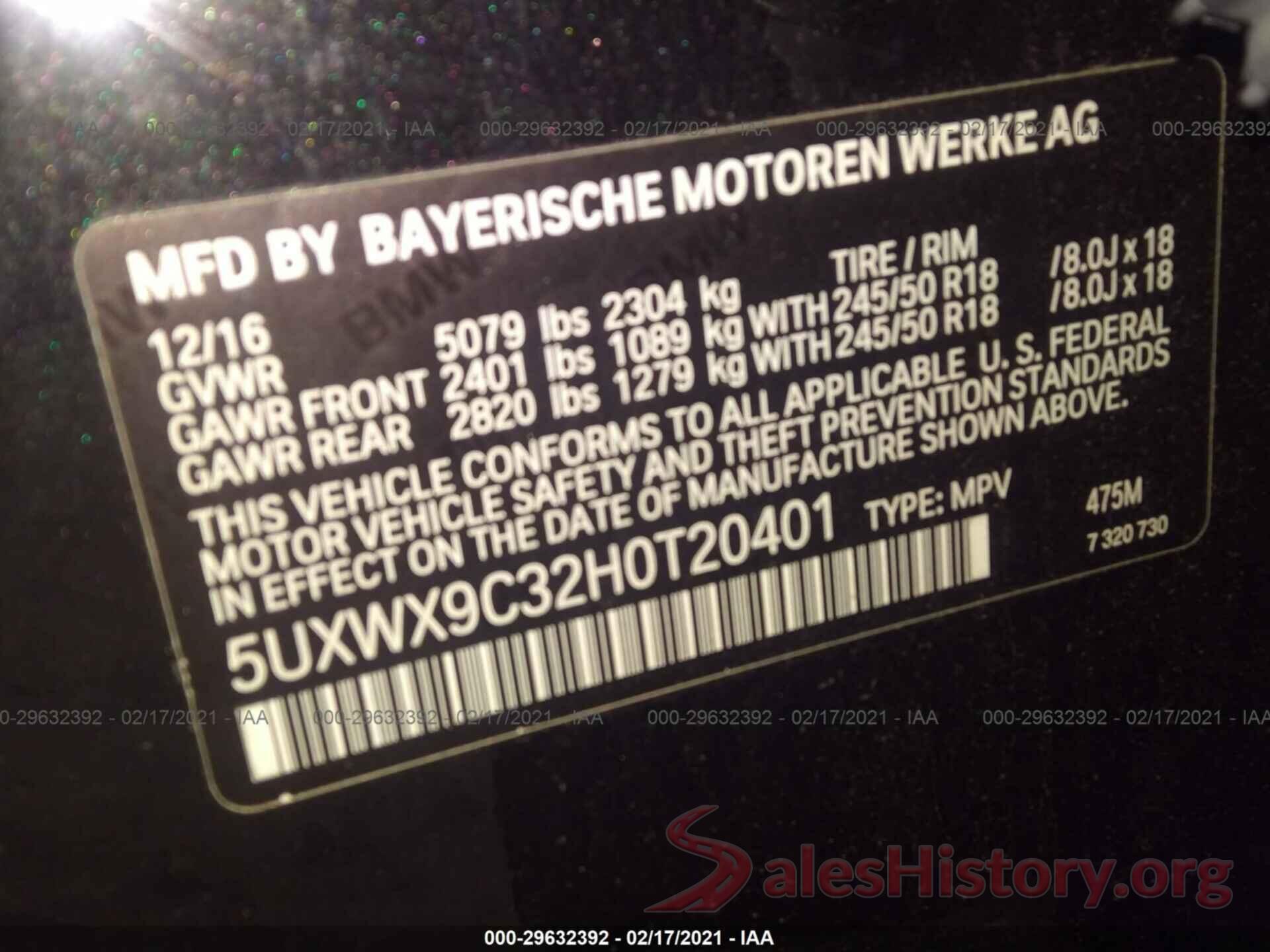 5UXWX9C32H0T20401 2017 BMW X3