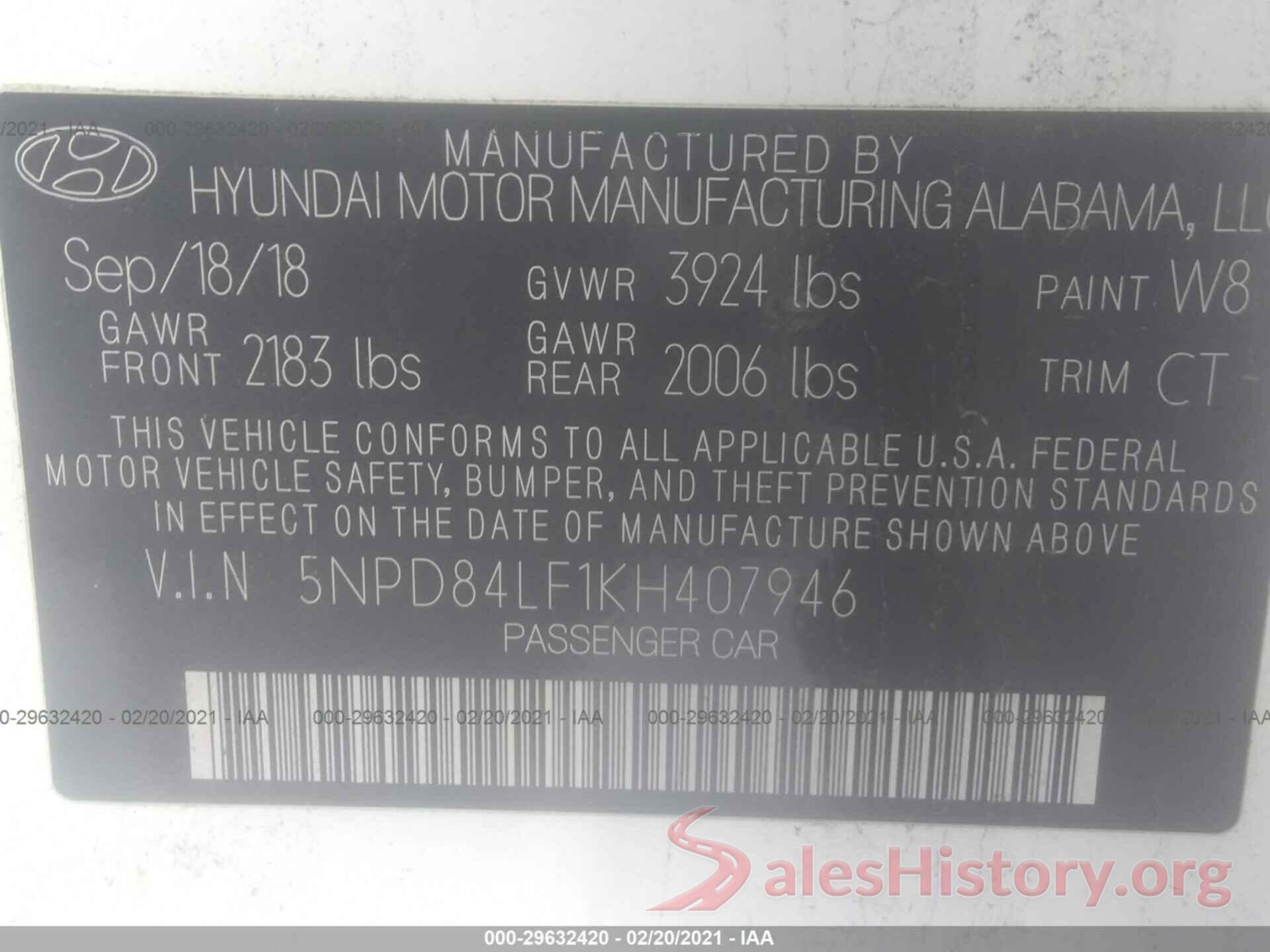 5NPD84LF1KH407946 2019 HYUNDAI ELANTRA