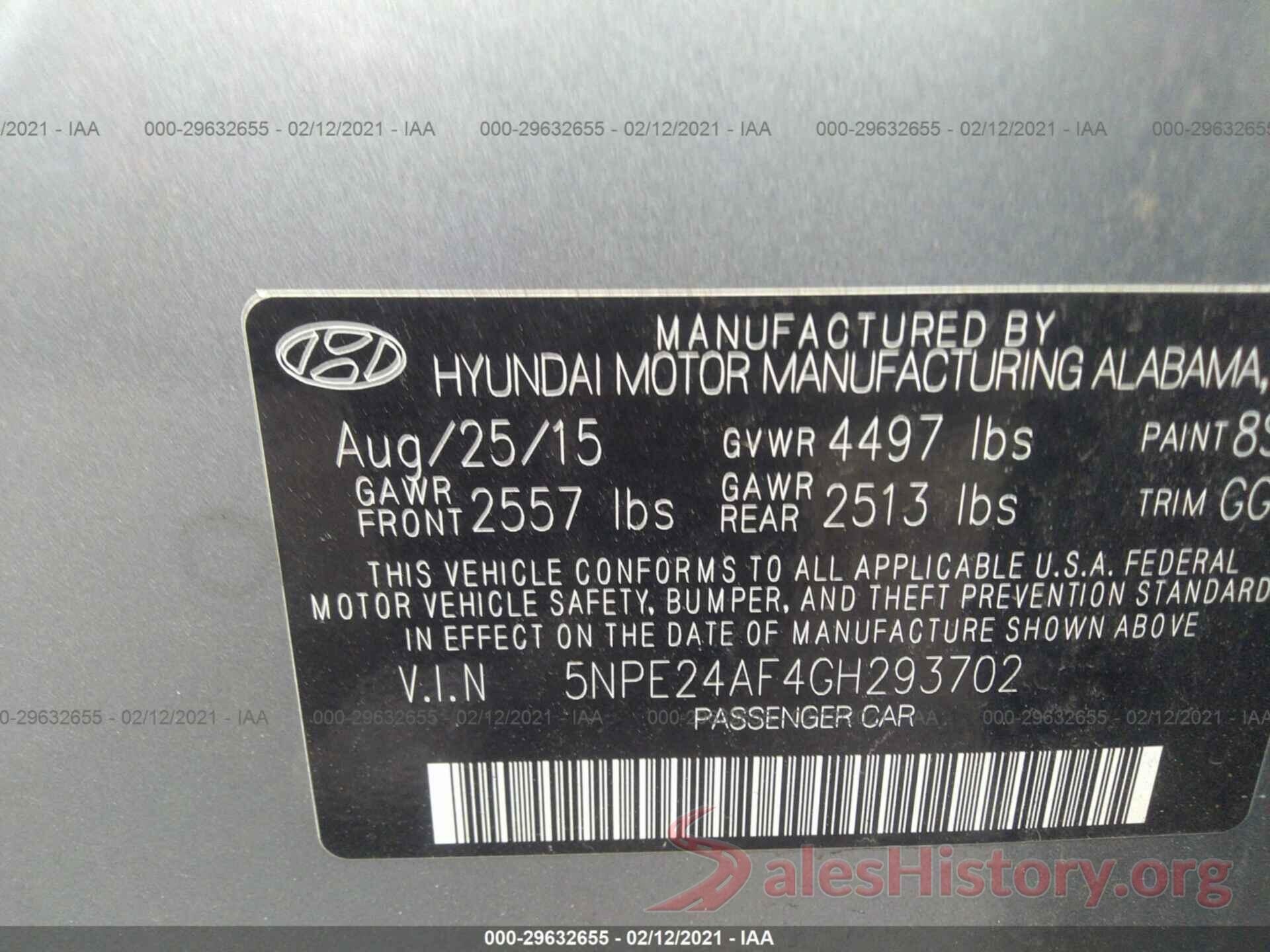 5NPE24AF4GH293702 2016 HYUNDAI SONATA