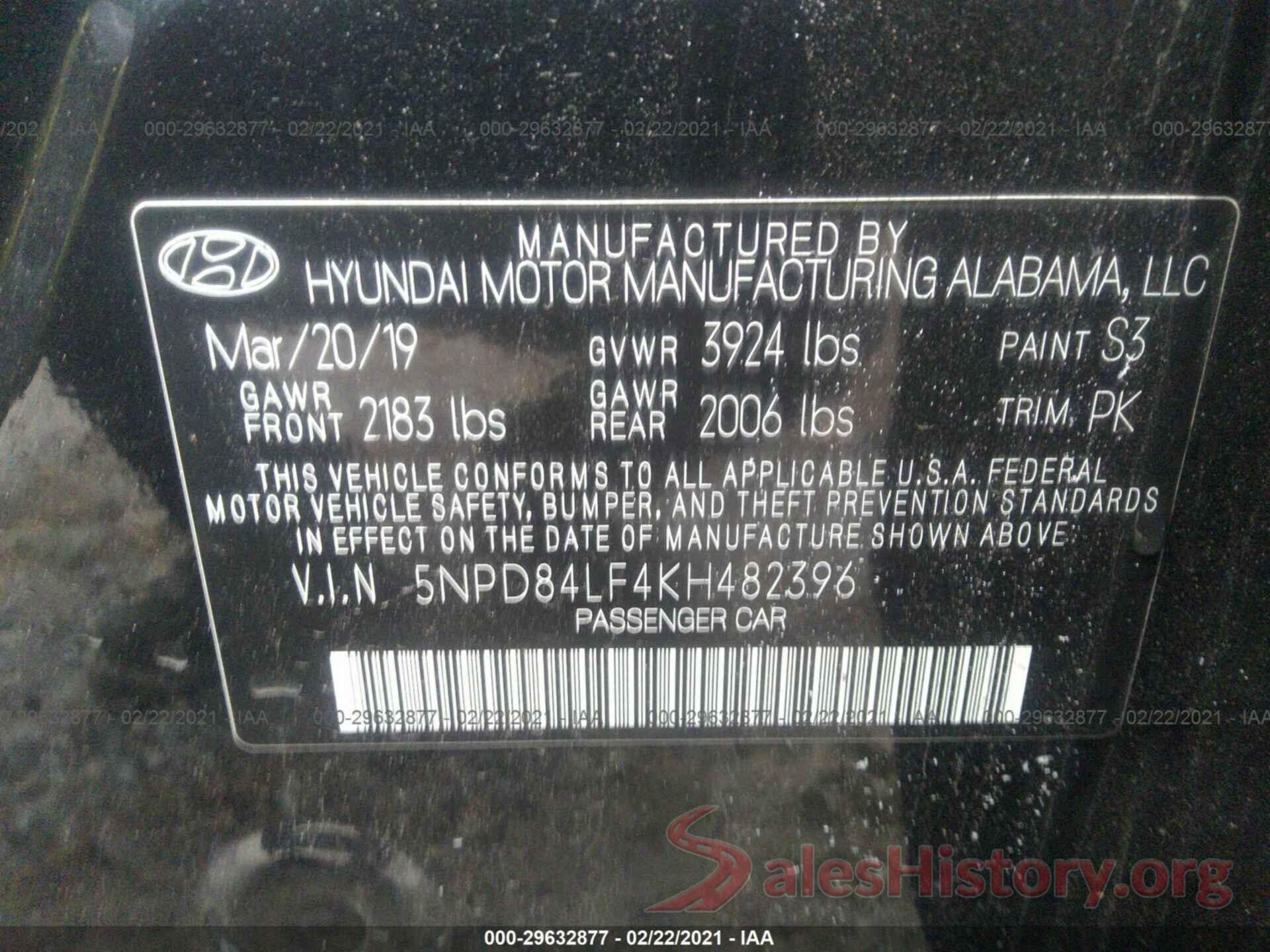 5NPD84LF4KH482396 2019 HYUNDAI ELANTRA