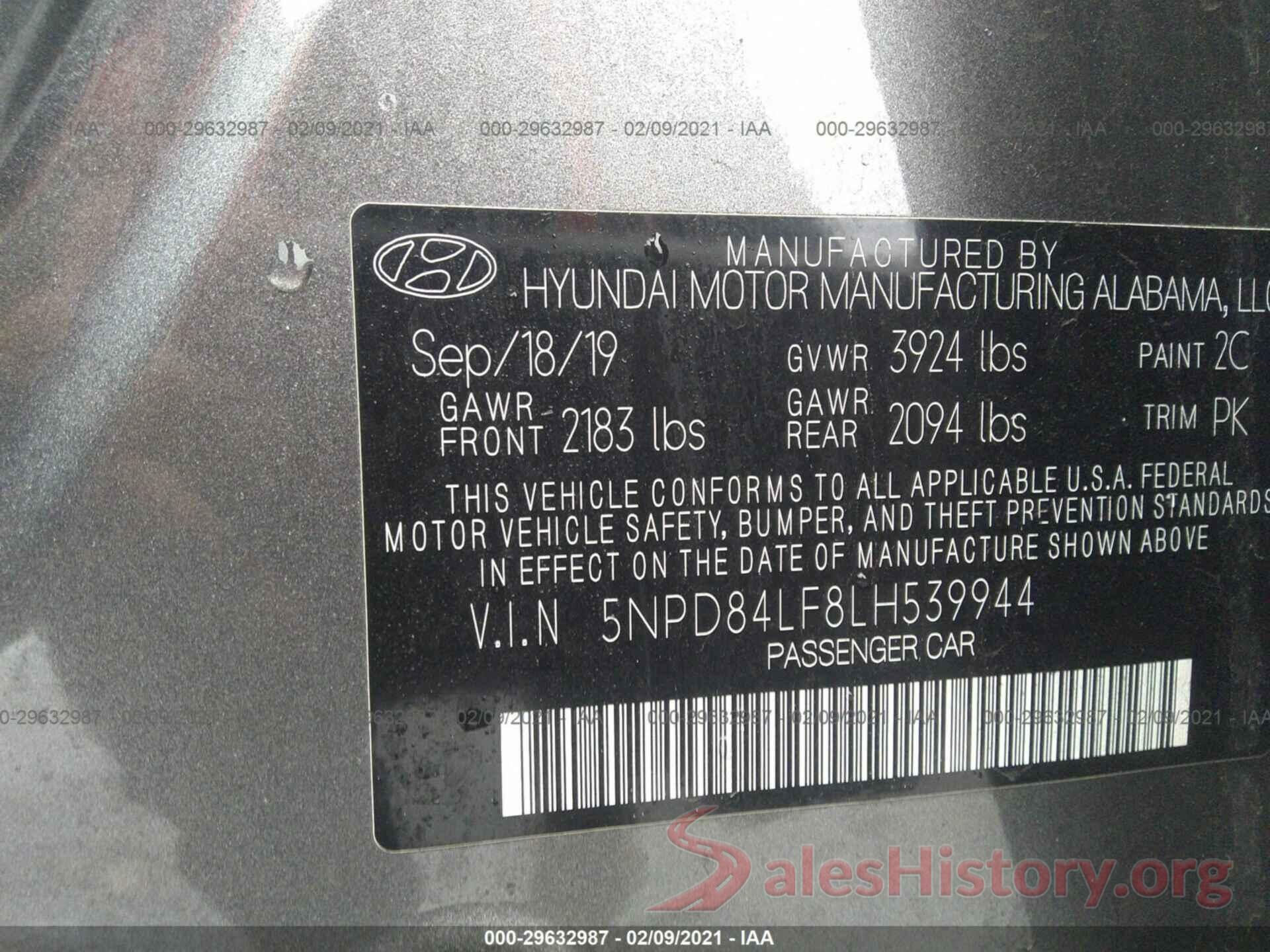 5NPD84LF8LH539944 2020 HYUNDAI ELANTRA