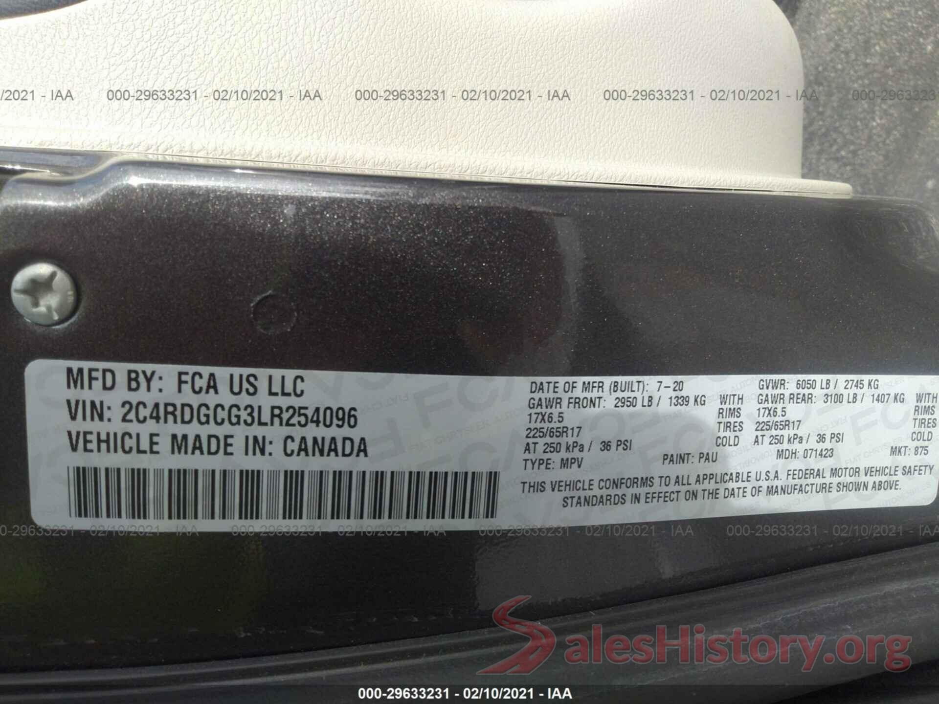 2C4RDGCG3LR254096 2020 DODGE GRAND CARAVAN