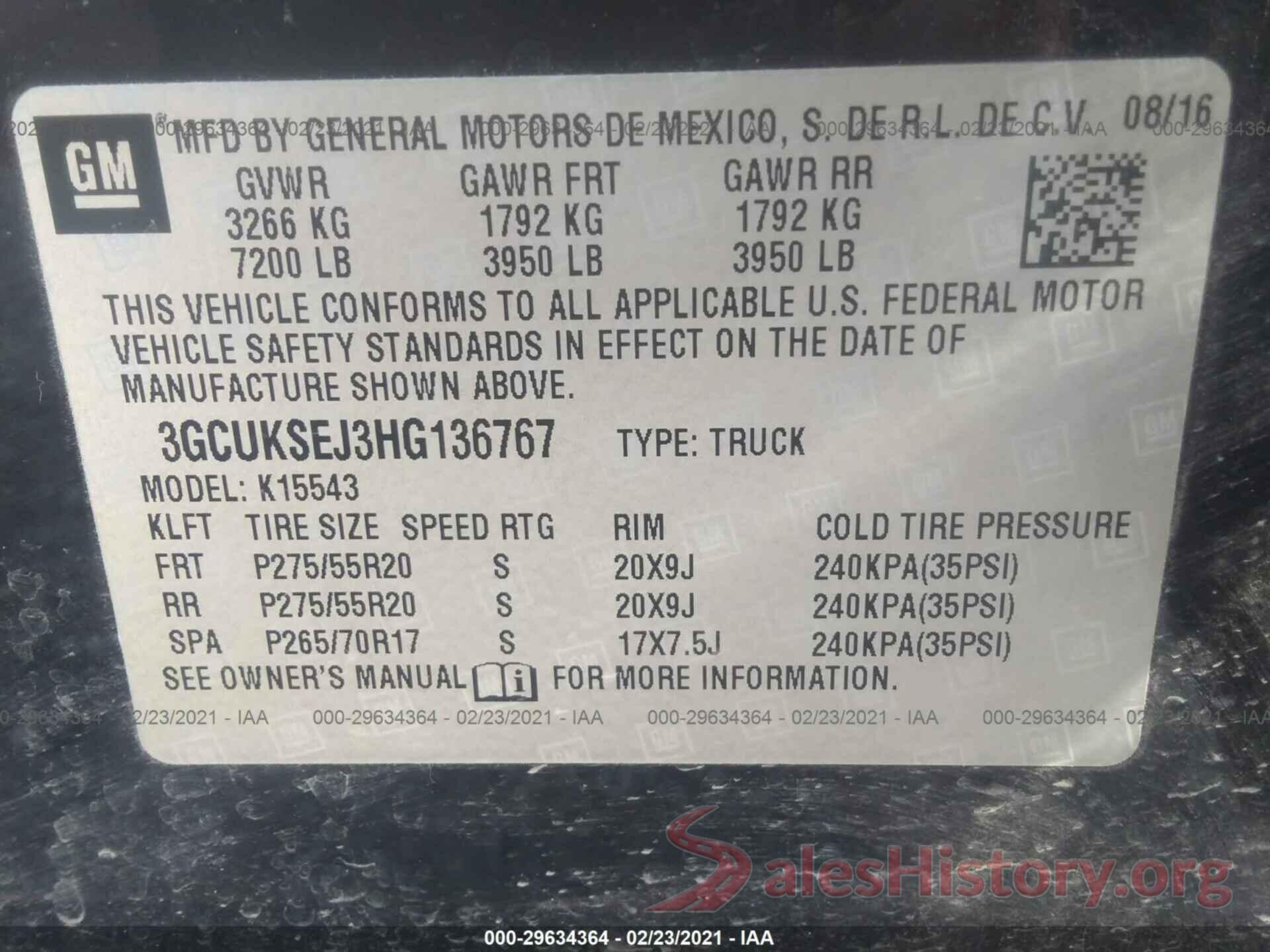 3GCUKSEJ3HG136767 2017 CHEVROLET SILVERADO 1500