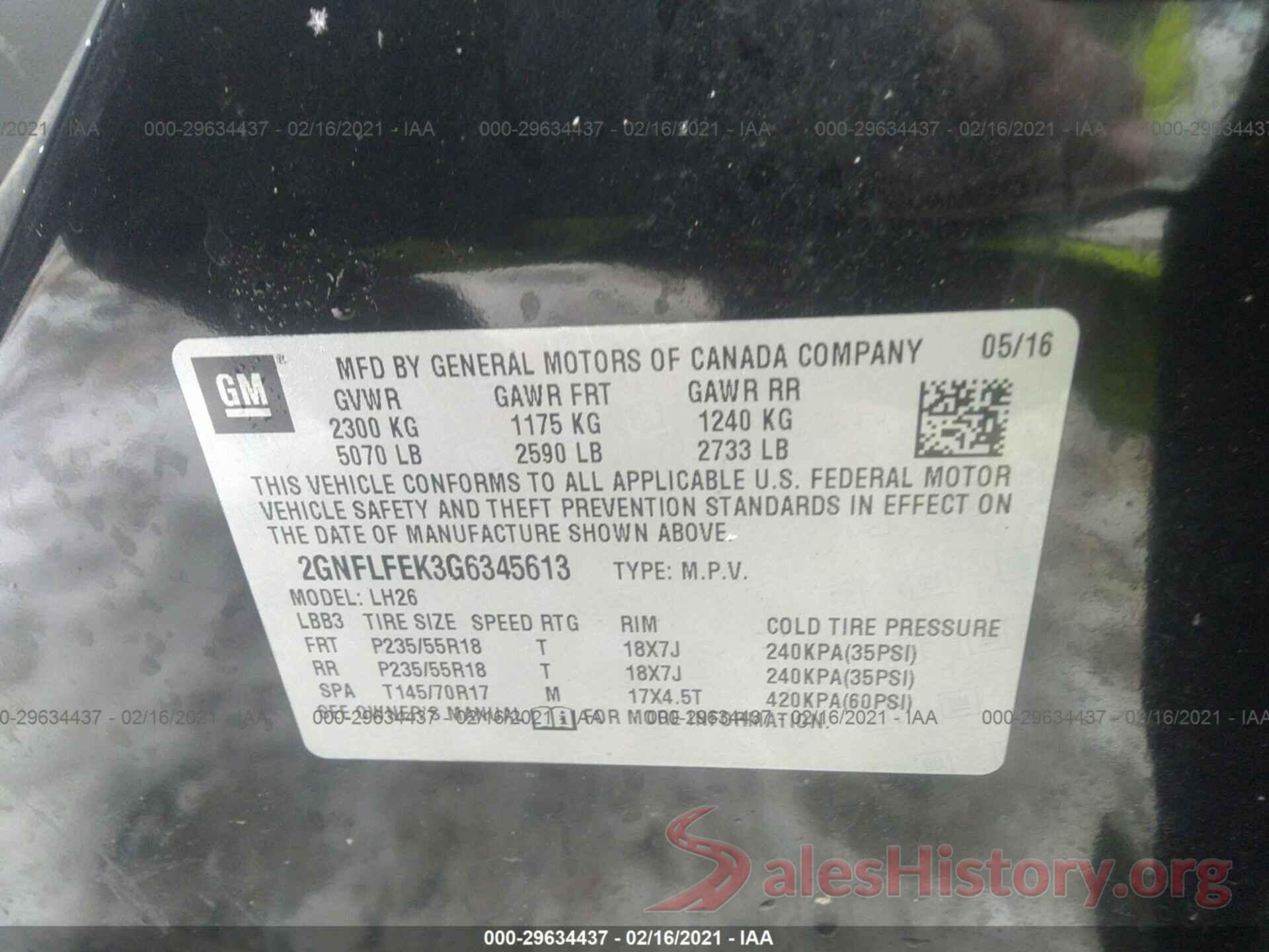 2GNFLFEK3G6345613 2016 CHEVROLET EQUINOX