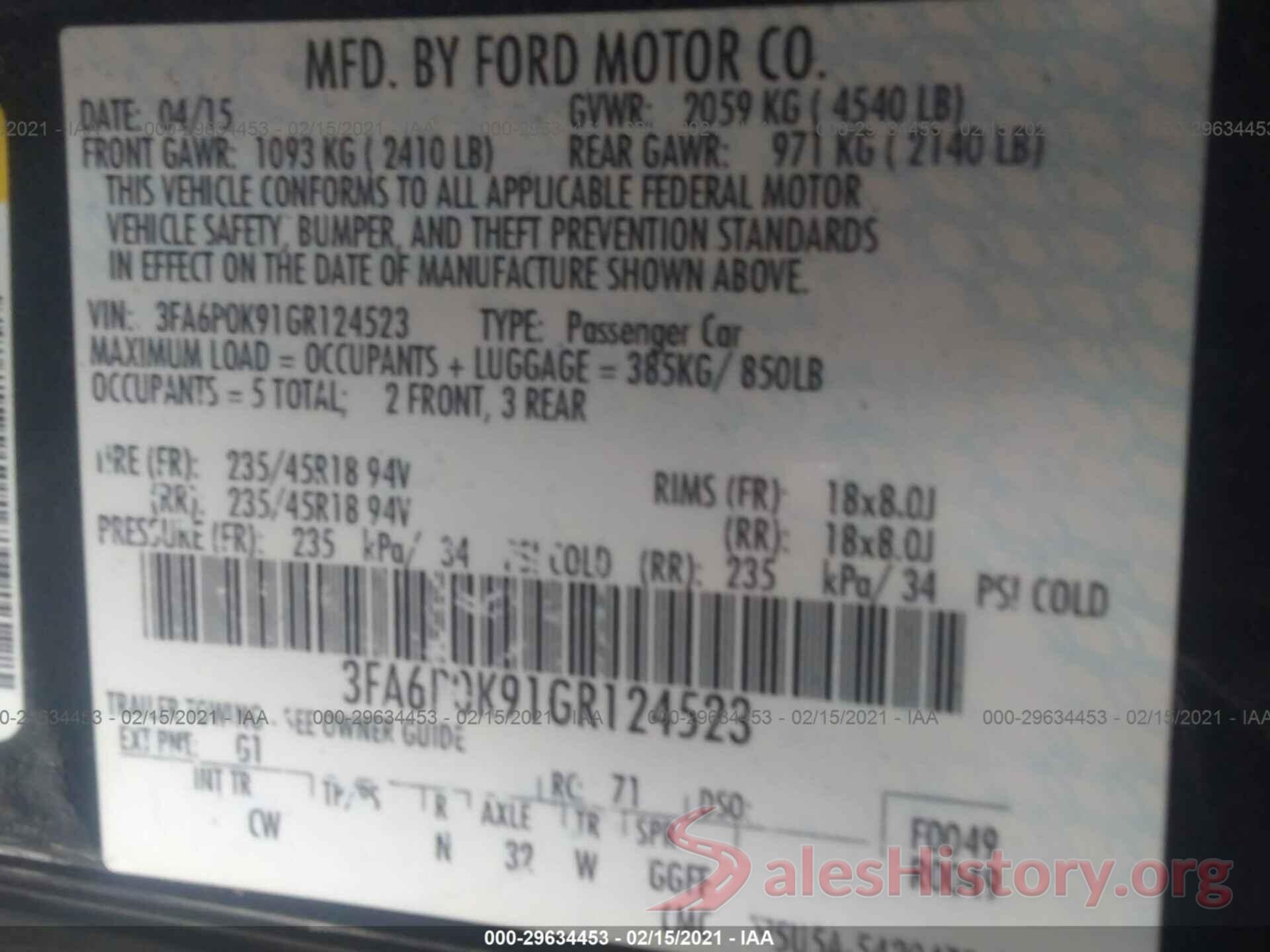 3FA6P0K91GR124523 2016 FORD FUSION