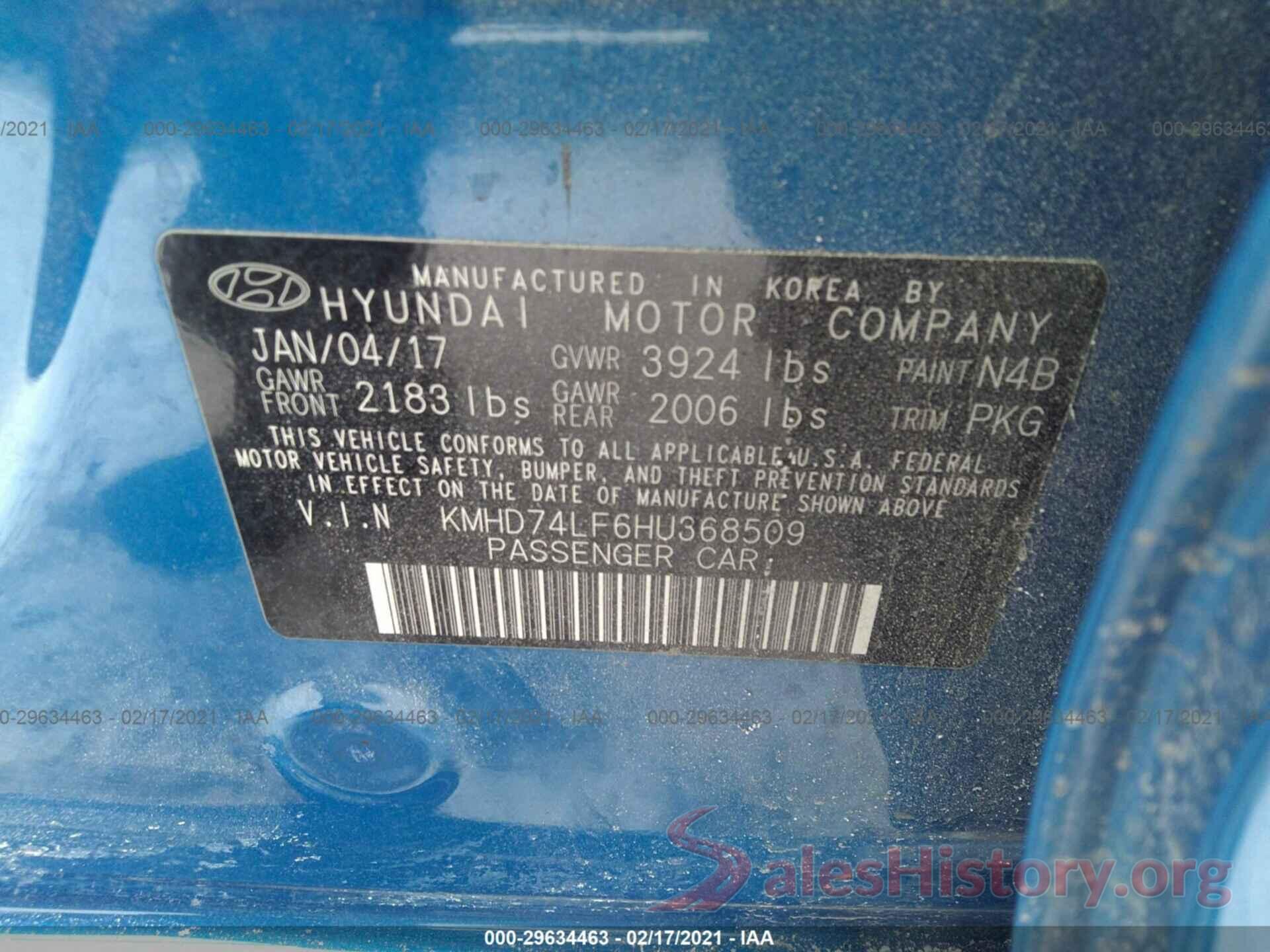 KMHD74LF6HU368509 2017 HYUNDAI ELANTRA