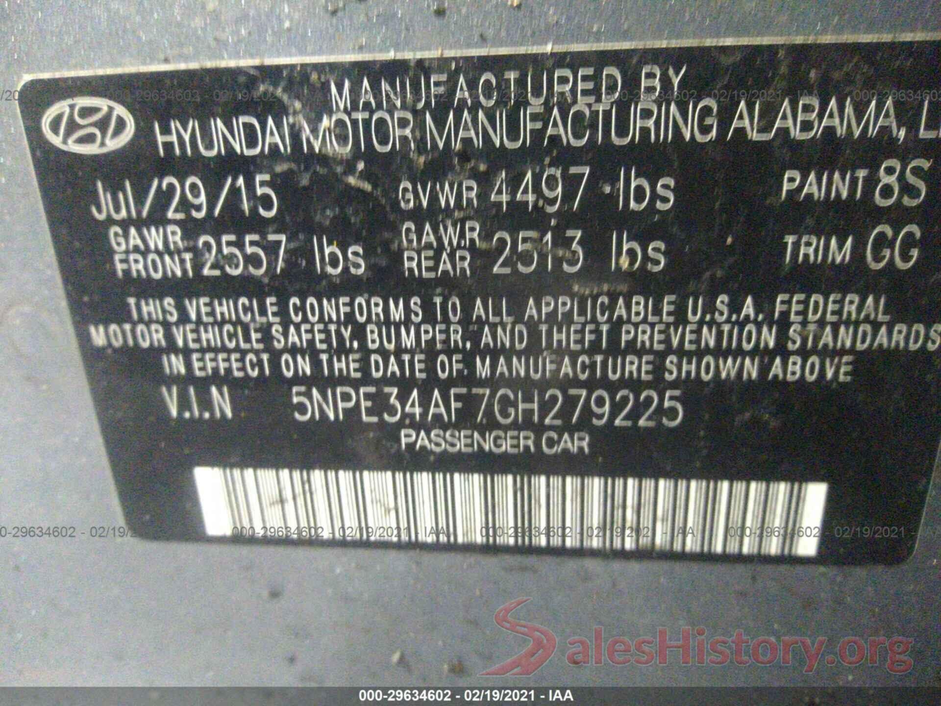 5NPE34AF7GH279225 2016 HYUNDAI SONATA