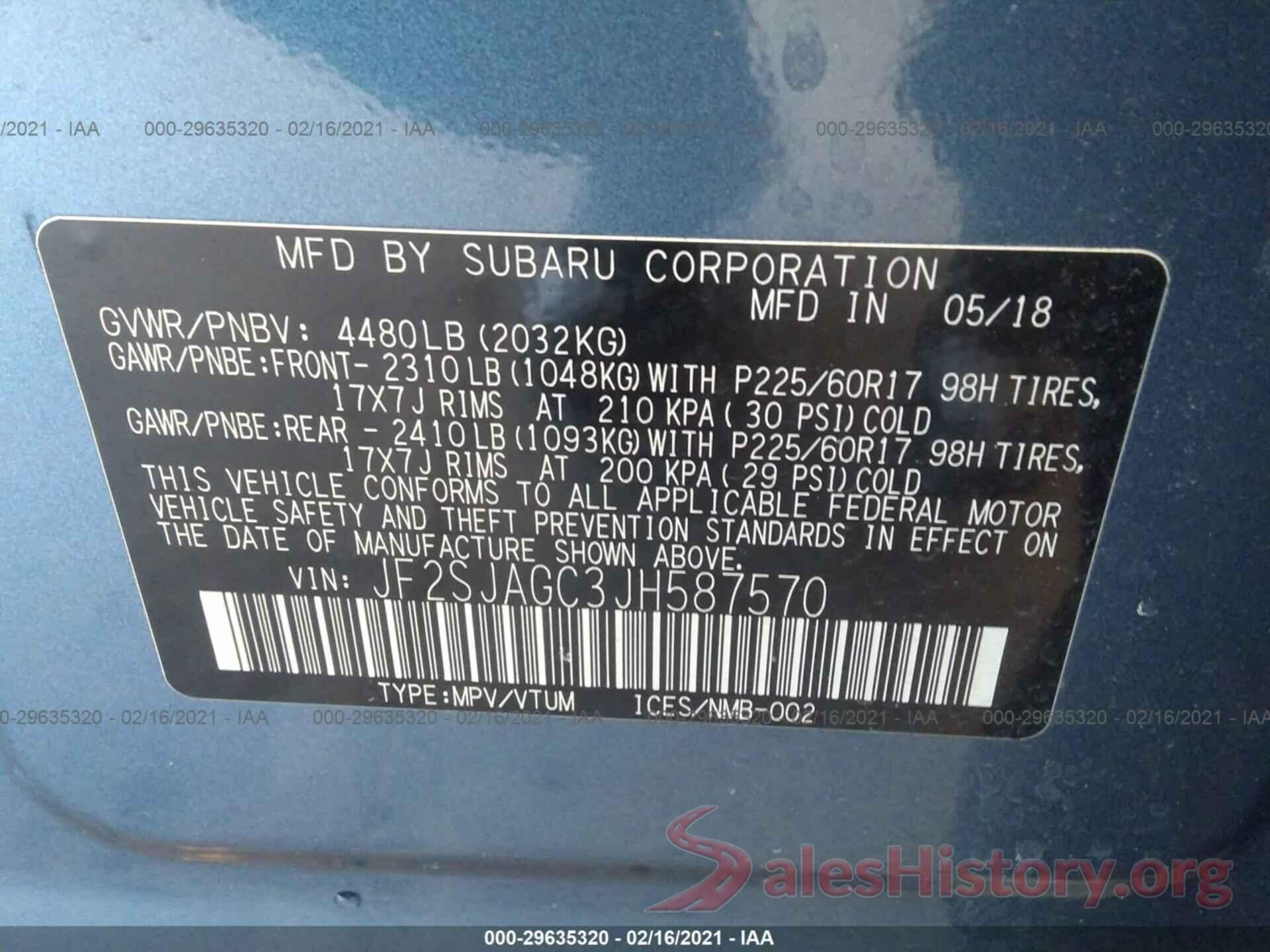 JF2SJAGC3JH587570 2018 SUBARU FORESTER