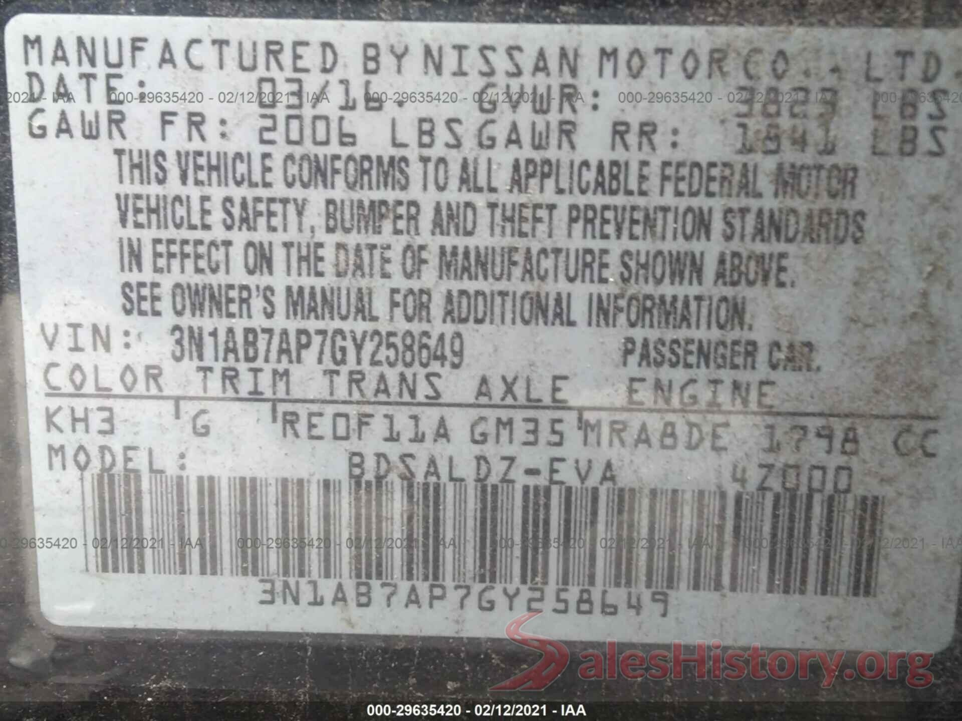 3N1AB7AP7GY258649 2016 NISSAN SENTRA