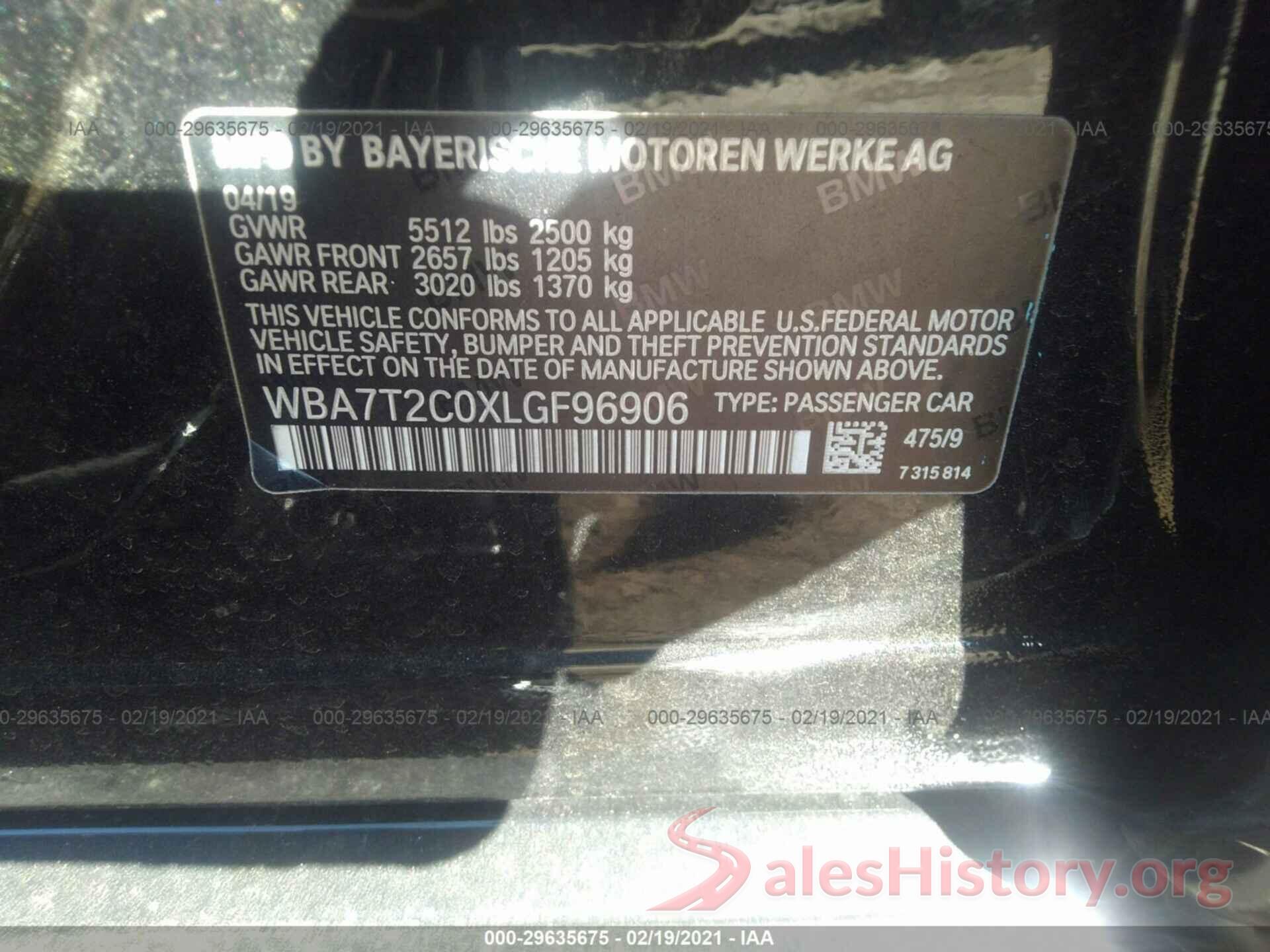 WBA7T2C0XLGF96906 2020 BMW 7 SERIES