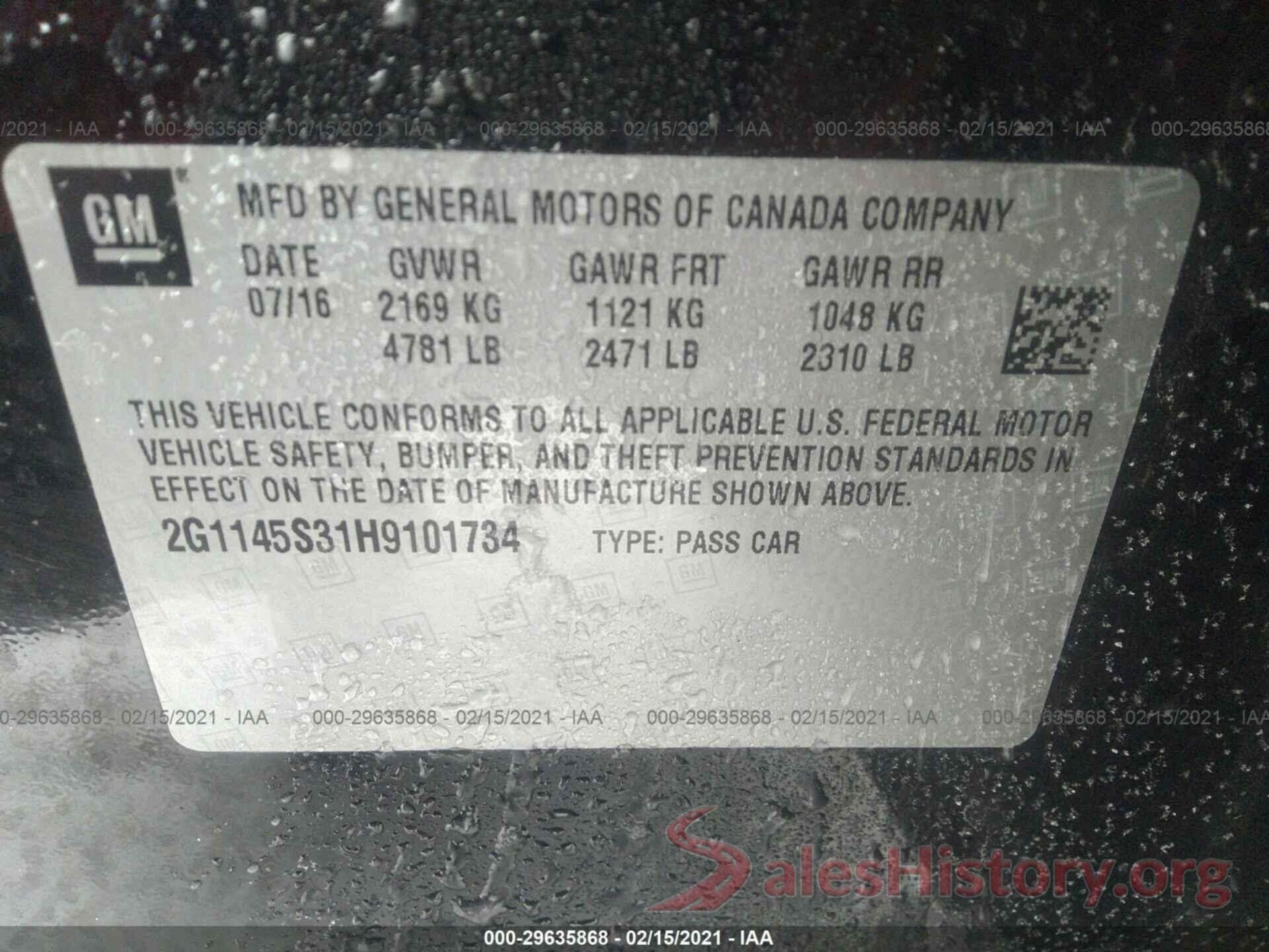 2G1145S31H9101734 2017 CHEVROLET IMPALA