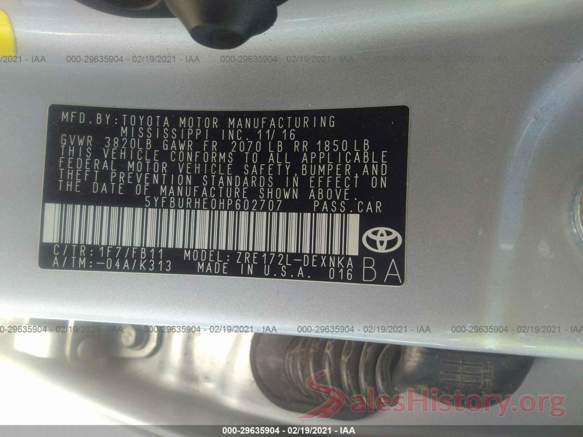 5YFBURHE0HP602707 2017 TOYOTA COROLLA