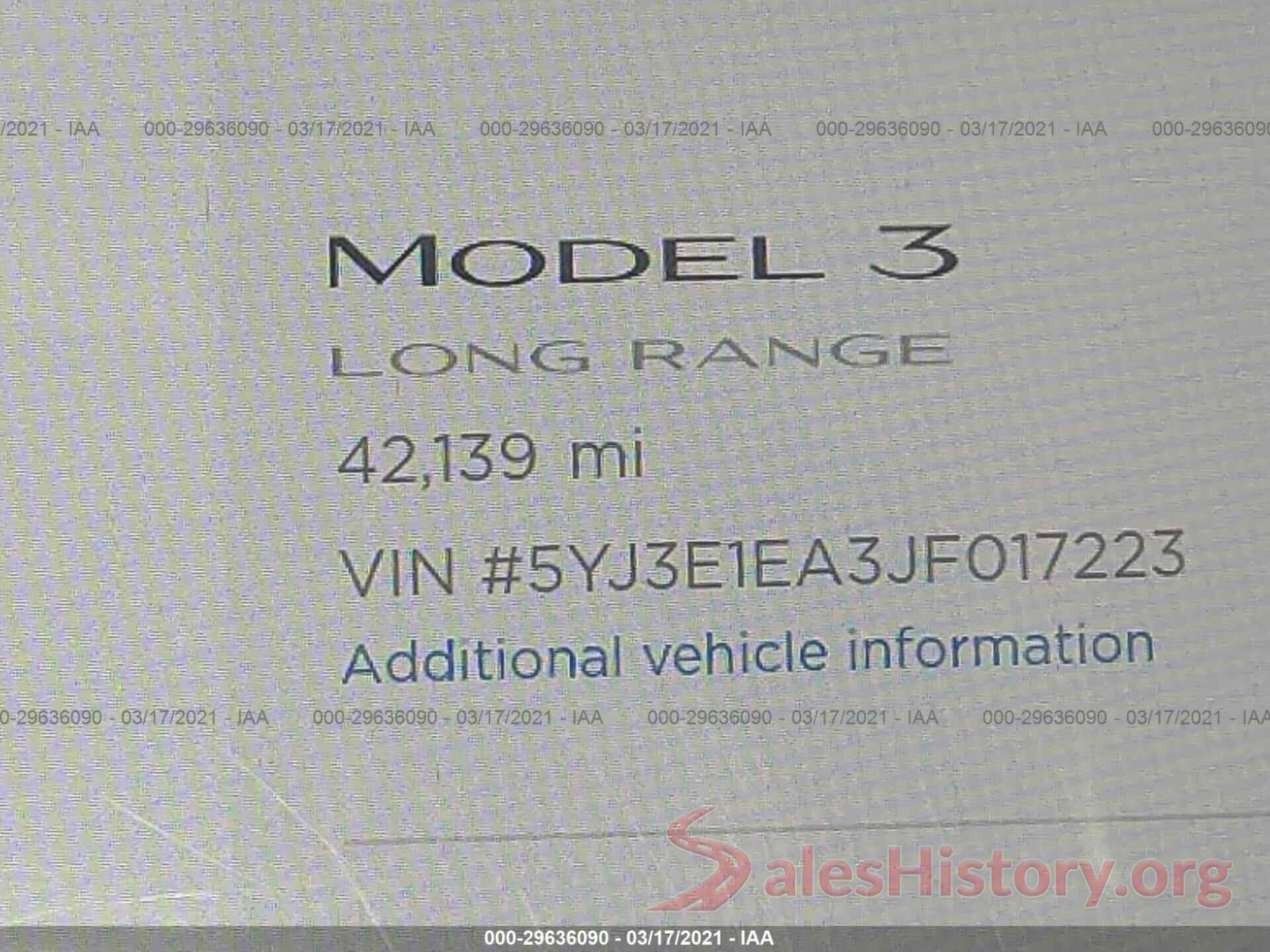 5YJ3E1EA3JF017223 2018 TESLA MODEL 3