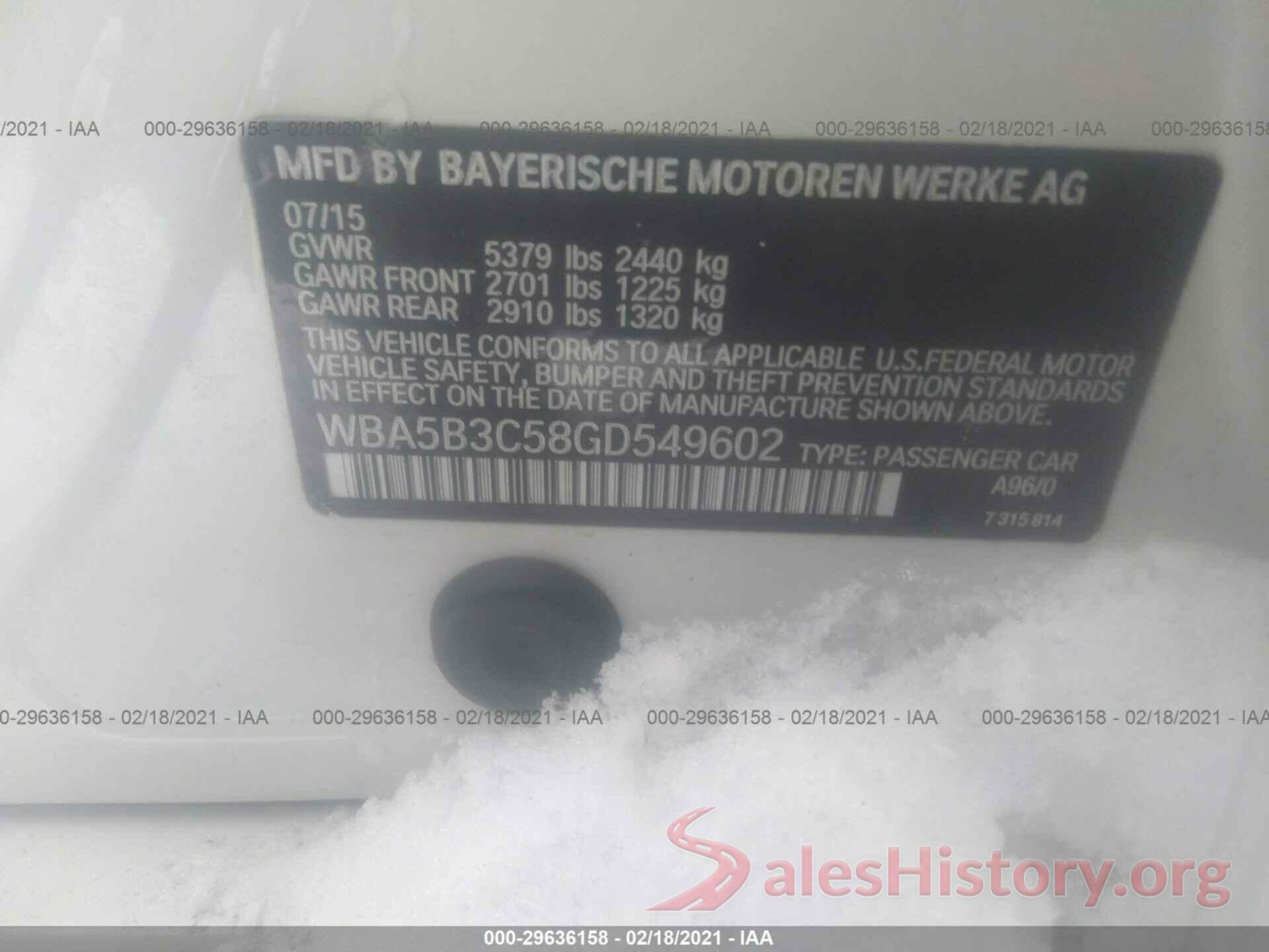 WBA5B3C58GD549602 2016 BMW 5 SERIES