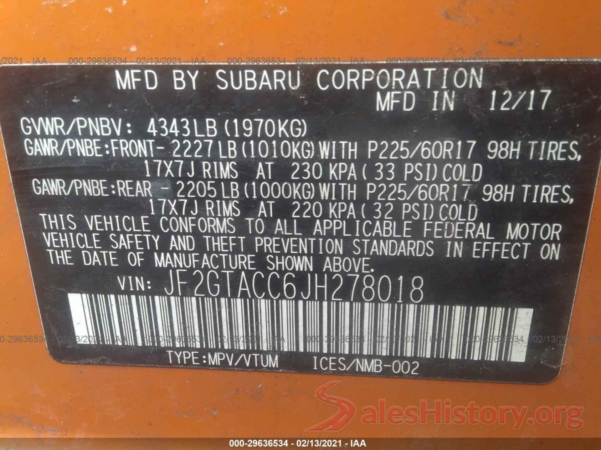 JF2GTACC6JH278018 2018 SUBARU CROSSTREK